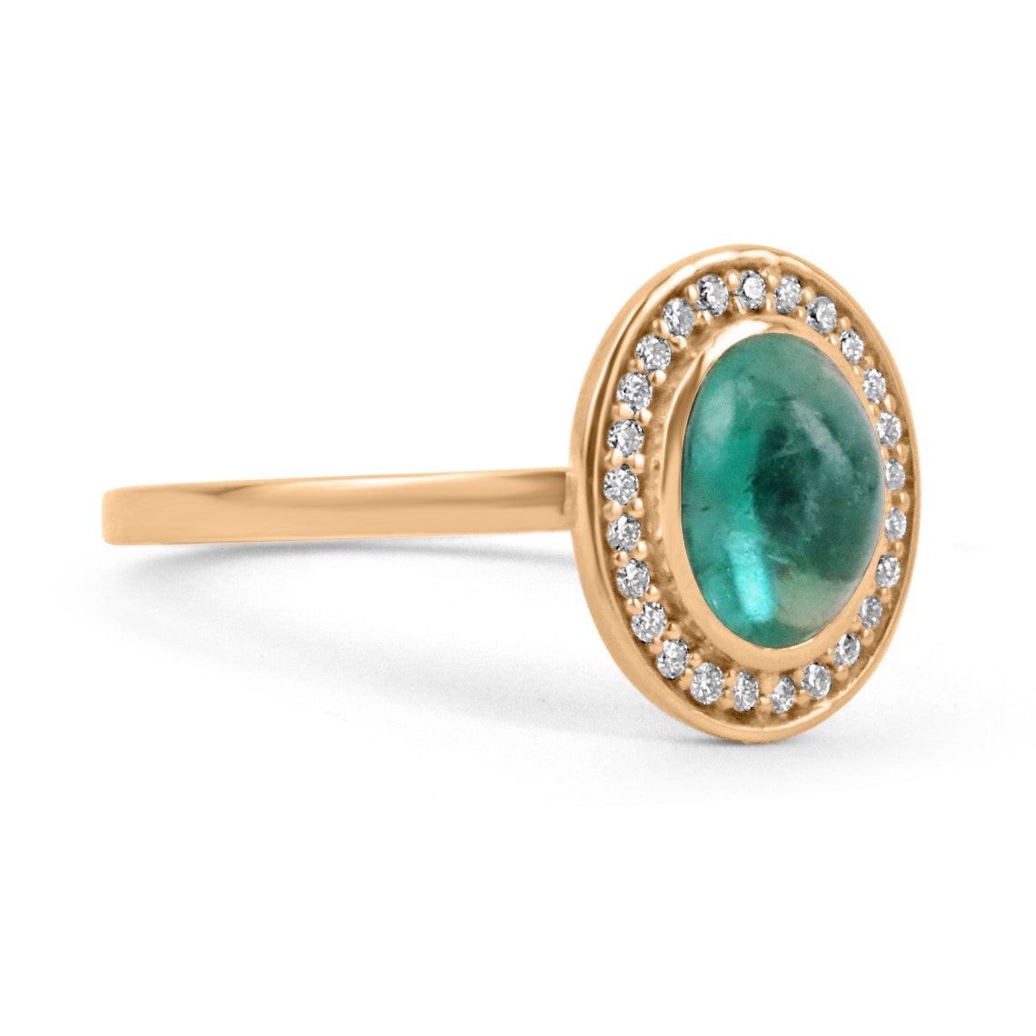 1.45tcw Genuine Cabochon Contemporary Emerald Oval & Diamond Pave Halo Statement Ring for Women | Elegant Jewelry Gift for Anniversary, Wedding, or Special Occasion