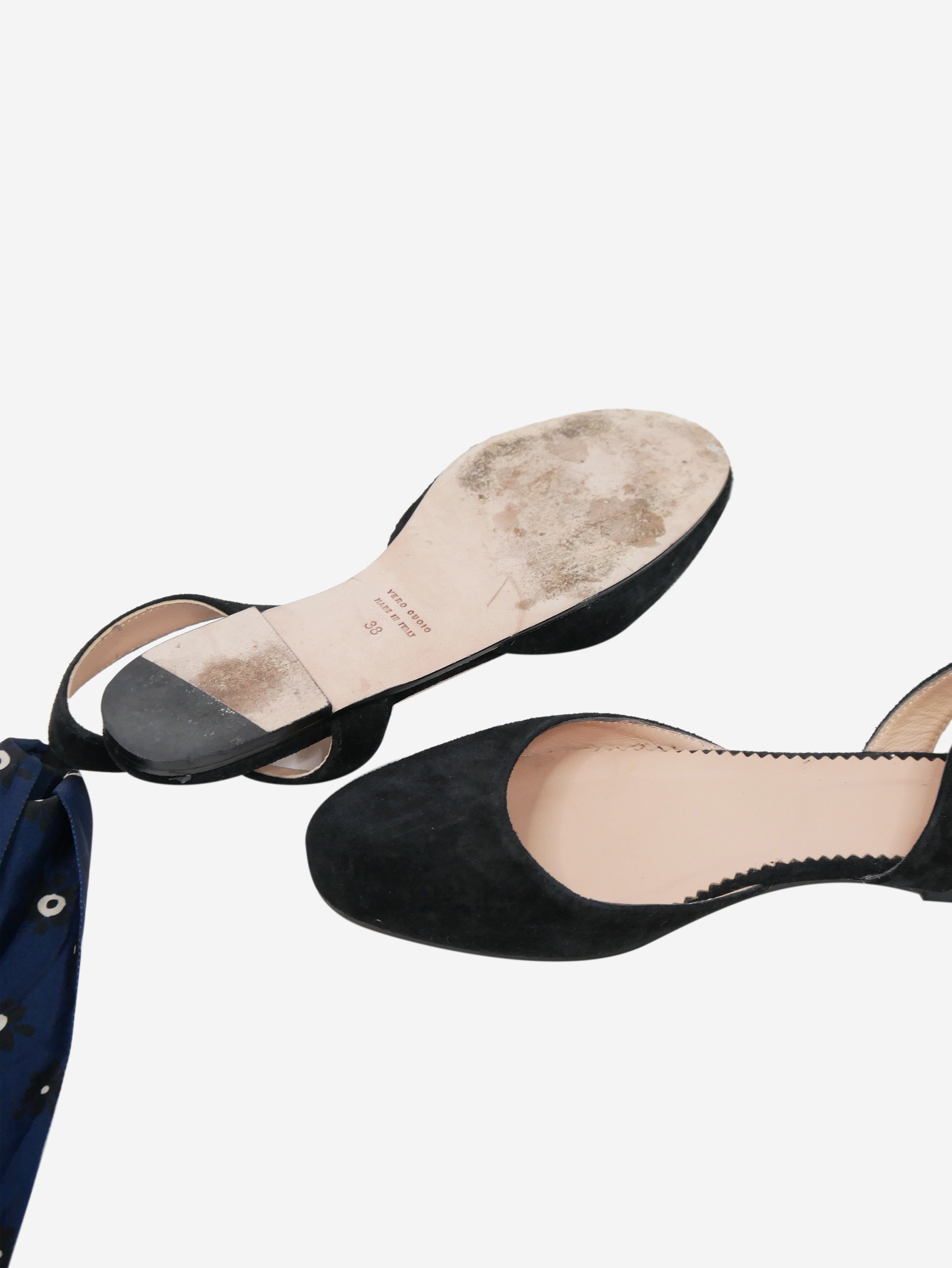 Black Suede Slingback Flats Women's Size EU 38 (US 8) - Comfortable Low Heel Shoes for Work, Office & Casual Outfits