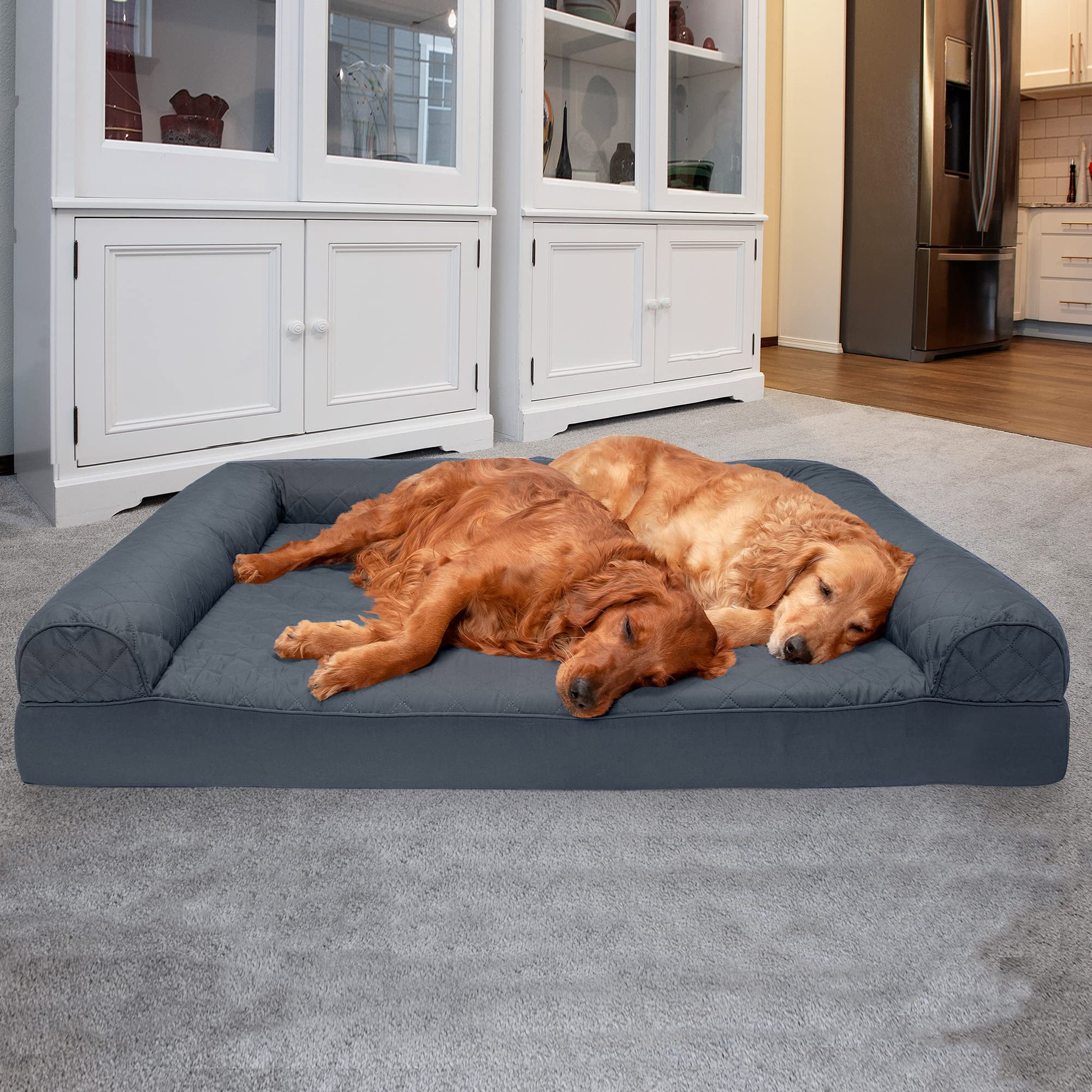 Furhaven Orthopedic Dog Bed for Large Dogs up to 125 lbs - Removable Bolsters & Washable Cover - Quilted Sofa Style Pet Bed - Iron Gray Jumbo Plus/XXL - Perfect for Arthritis, Joint Pain Relief & Comfortable Sleeping in Living Room or Bedroom