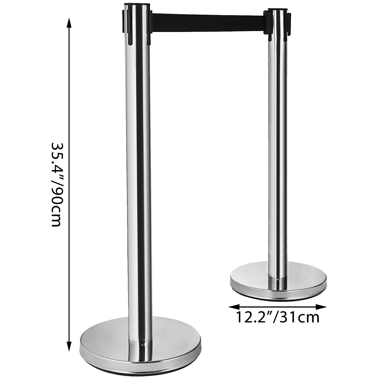 6 Pcs Stainless Steel Stanchion Posts with 6.5' Retractable Belt Rope - 36In Black Crowd Control Barriers for Events, Parties & Queue Management - Durable Silver Queue Poles for Indoor/Outdoor Use