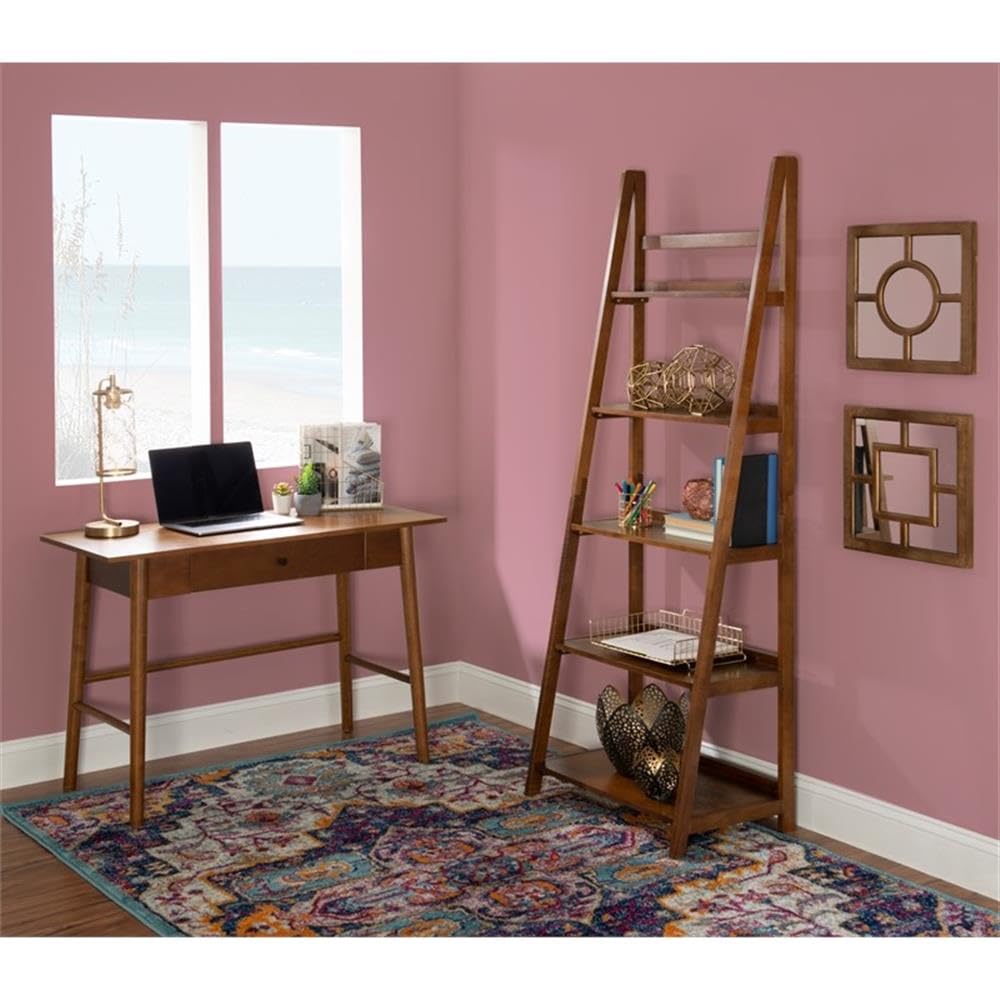 Linon Samantha 5-Shelf Wood Bookcase, Brown - Stylish Storage for Books, Decor & Home Office Organization
