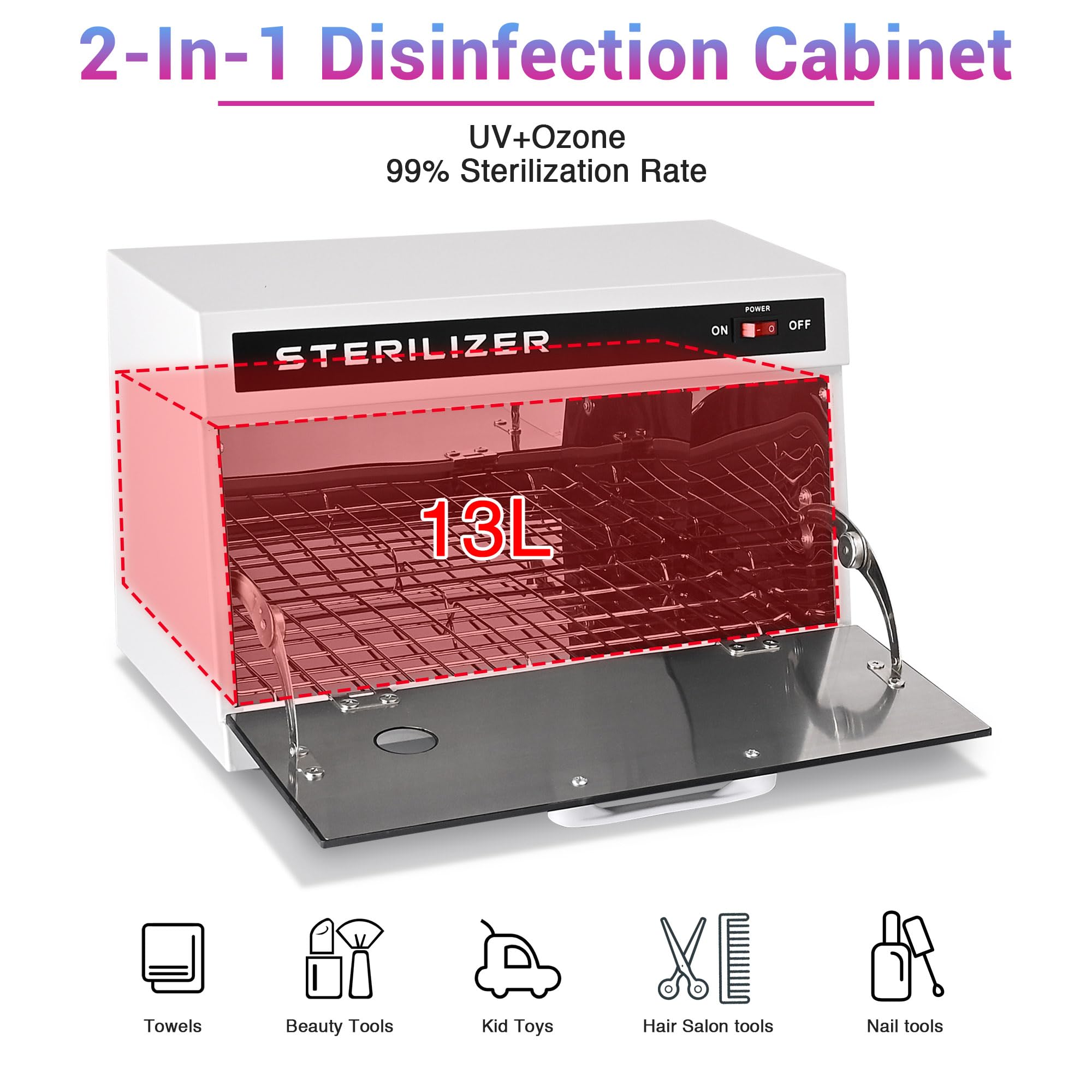 BYOOTIQUE 13L UV Nail Tool Cleaning Machine Cabinet with 275nm Blue Light - Professional Manicure, Pedicure, Facial & Barber Equipment for Salon, Spa & Home Use - Sanitize Nail Clippers, Tweezers & Metal Tools