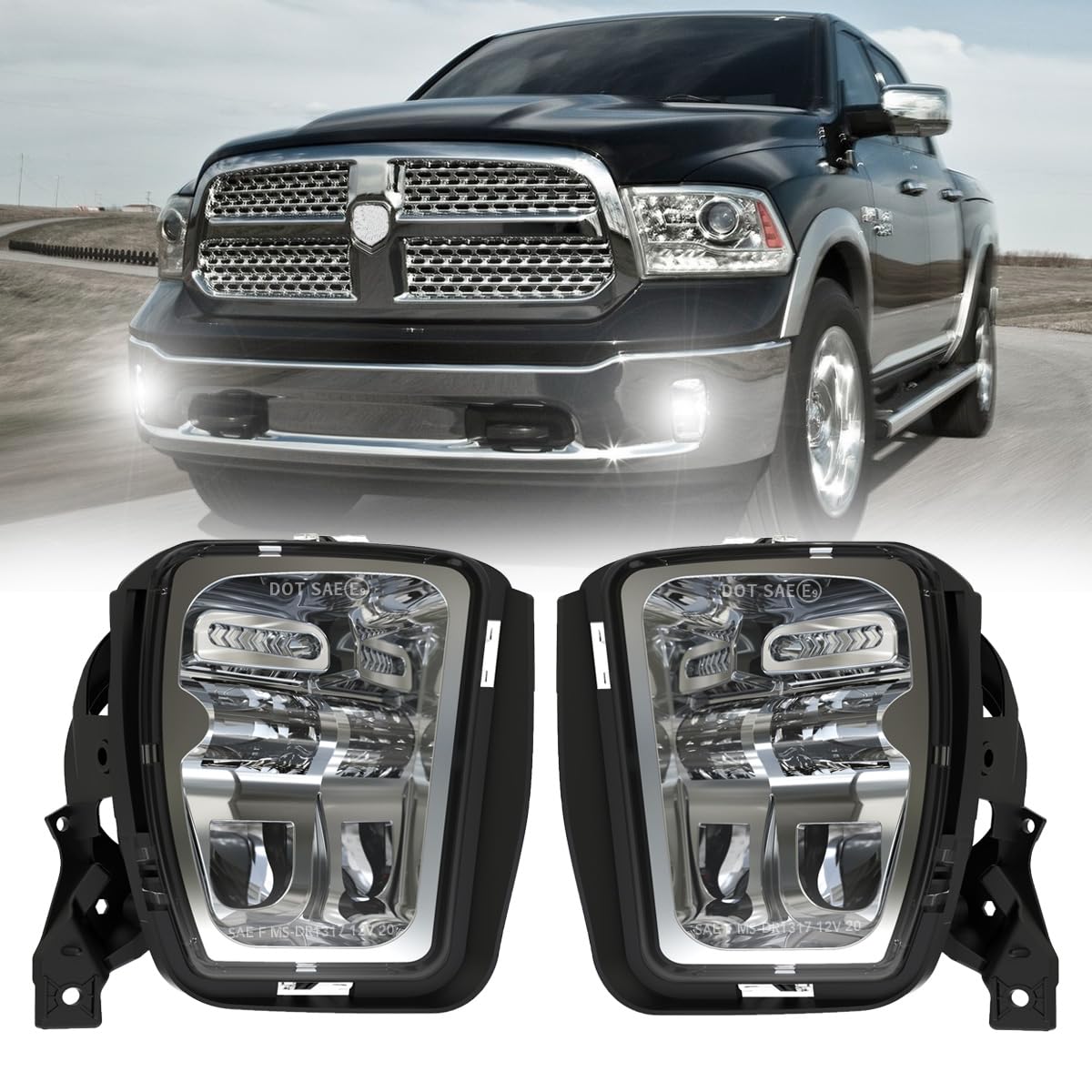 LED Fog Lights for Dodge Ram 1500 (2013-2020) - DOT Approved Replacement Bumper Driving Lights - Silver Finish - Perfect for Night Driving & Off-Road Adventures
