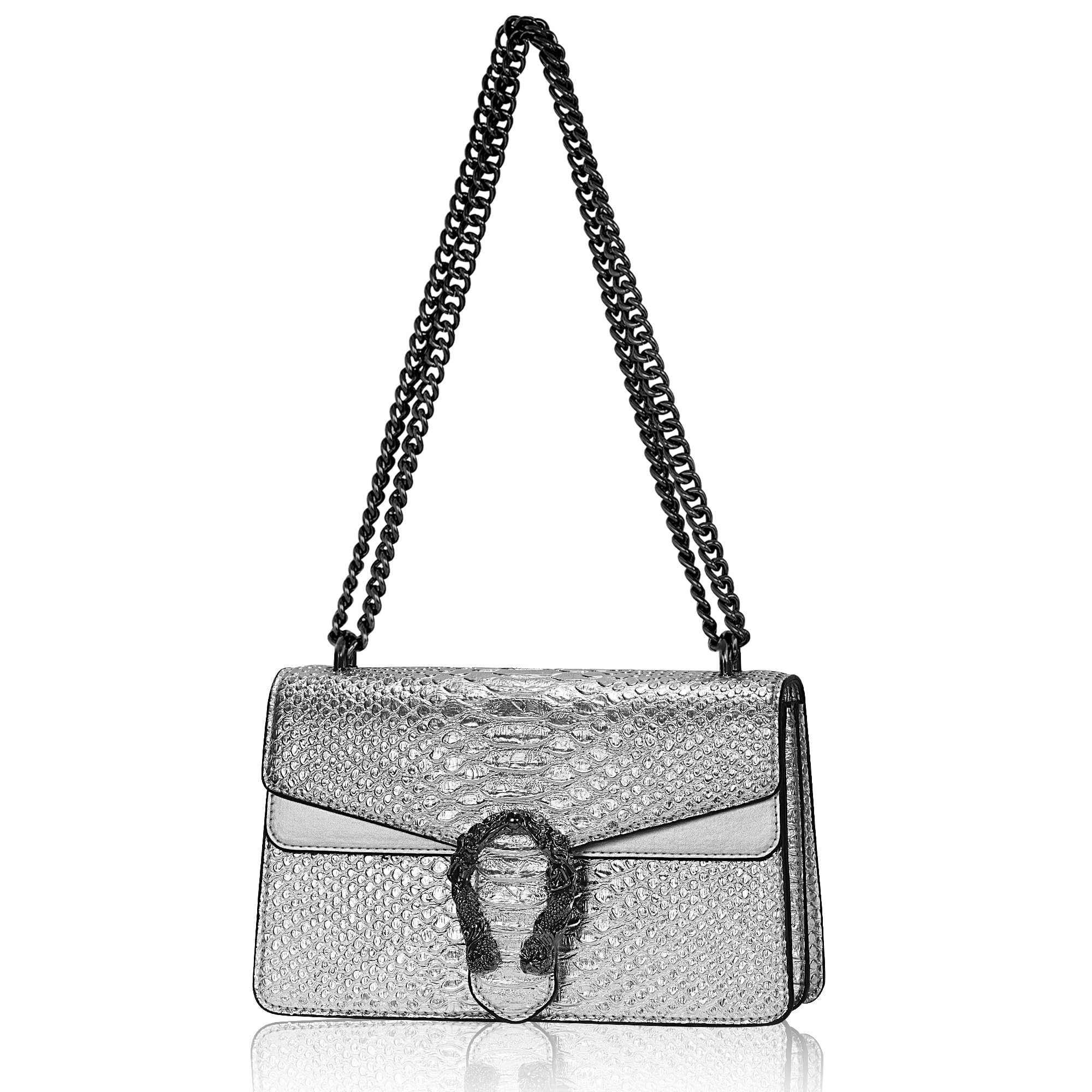 Women's Crossbody Chain Purse - Crocodile Leather Clutch Bag for Evening & Party