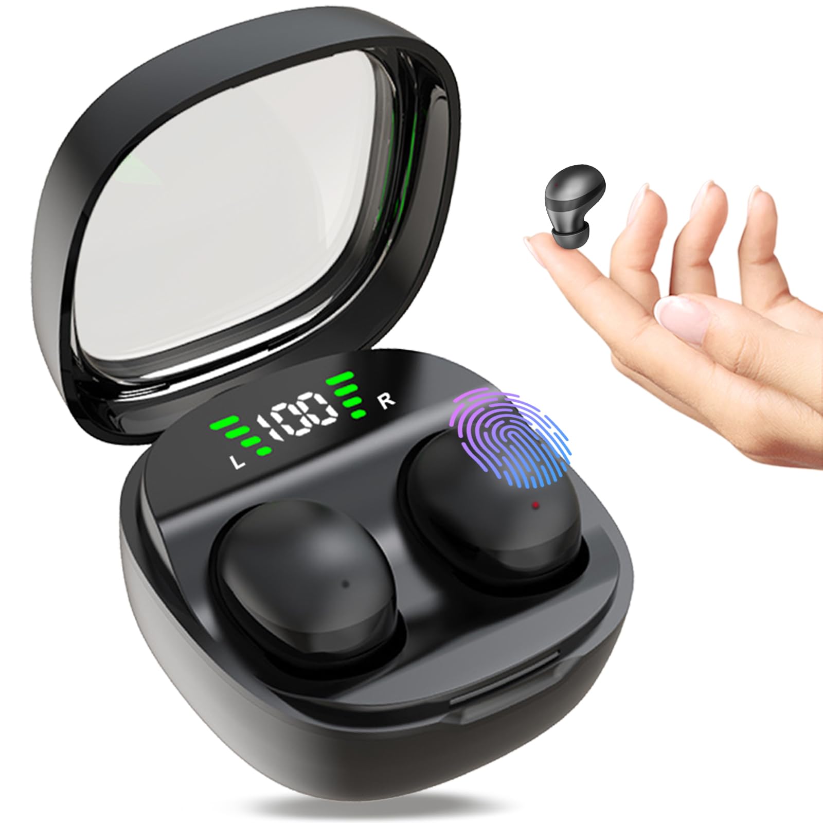 Mini Invisible Wireless Bluetooth Earbuds for Small Ears - Sleep Headphones for Side Sleepers, Hidden Work Earbuds with Comfort Fit - Perfect for Sleeping, Sports, Office & Travel (Black)