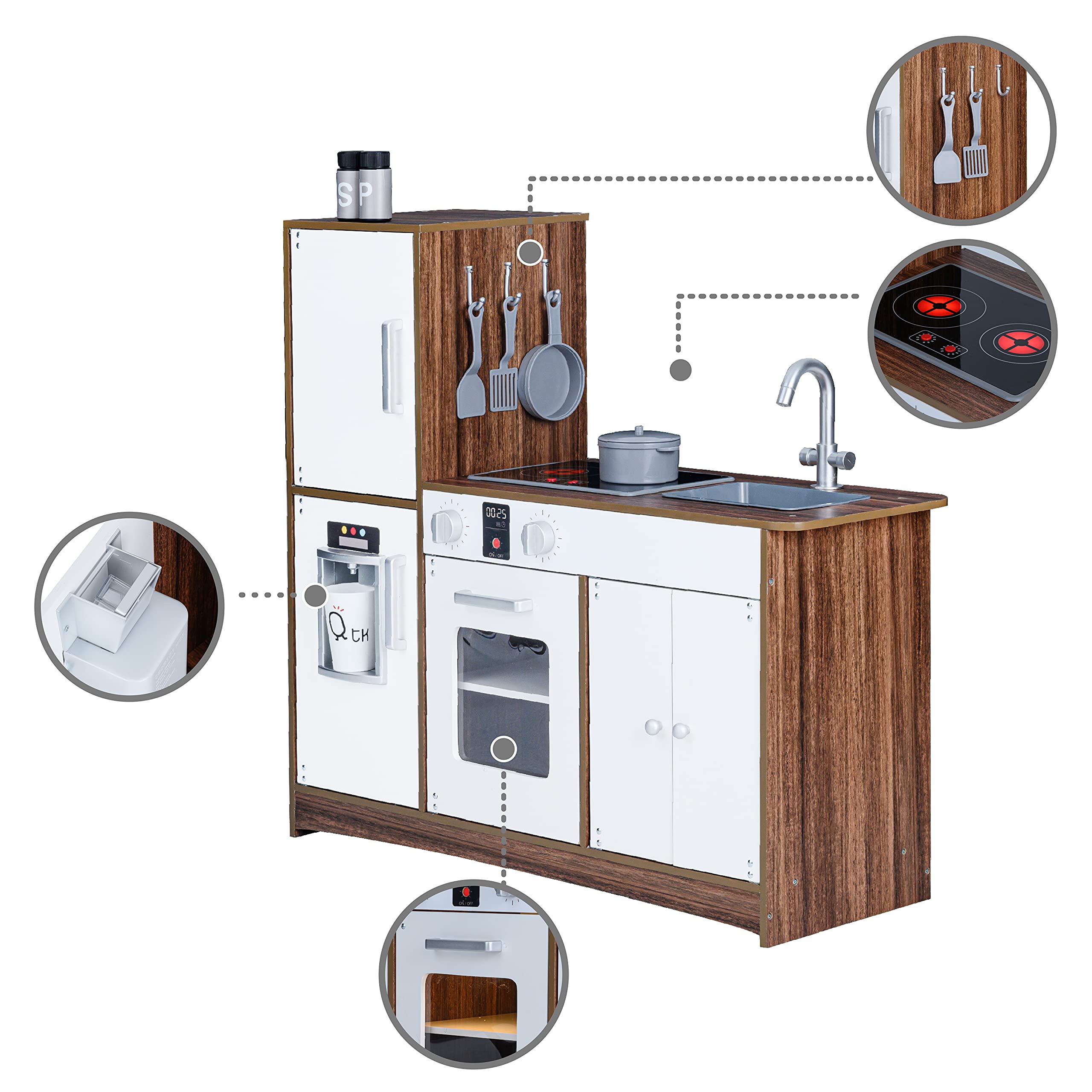 Teamson Kids Little Chef Palm Springs Classic Wooden Play Kitchen Set with 6 Accessories - Natural & White Color Pretend Cooking Toy for Toddlers - Perfect for Pretend Play, Birthday Gifts & Early Learning Development