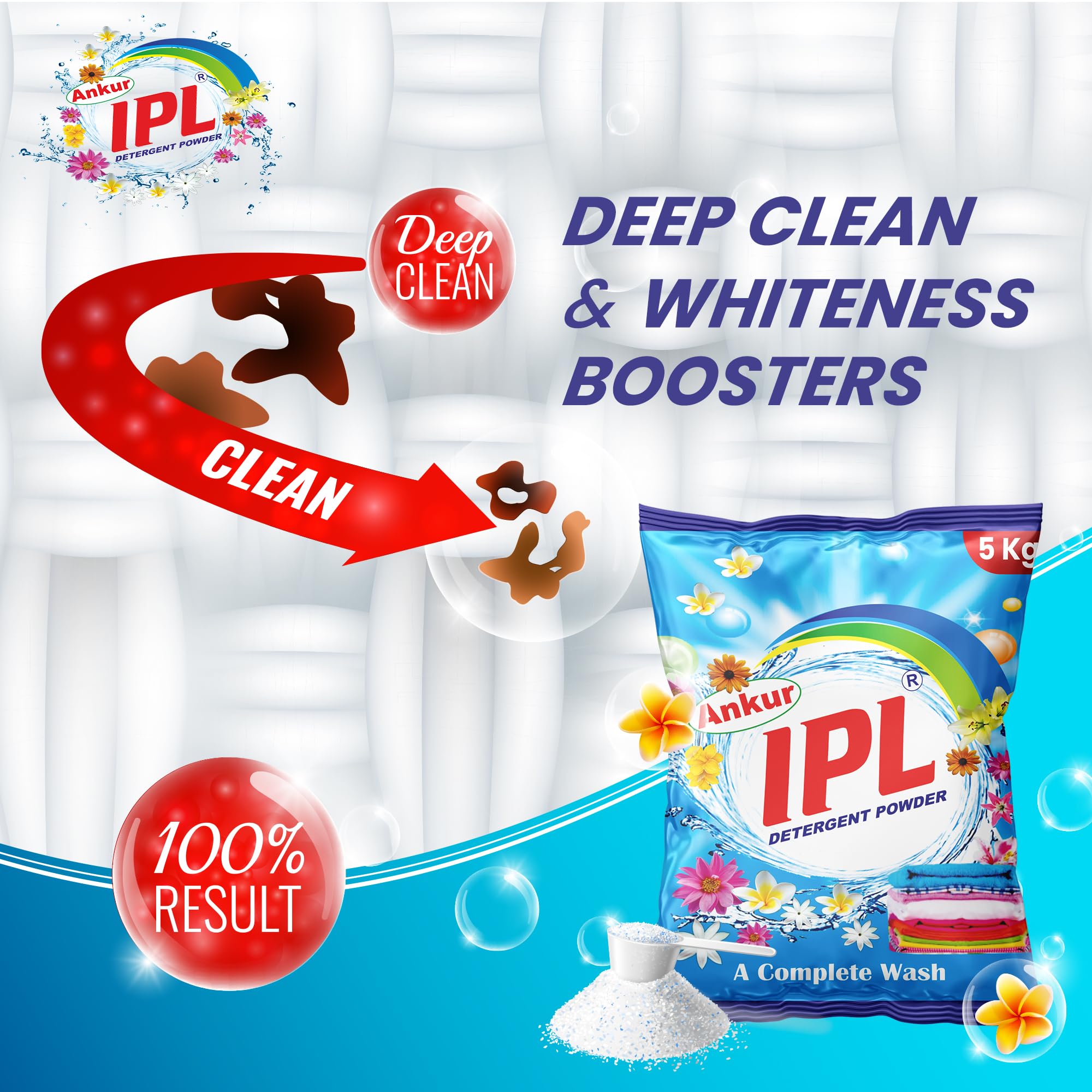 Ankur IPL Detergent Powder 5kg - Lemon & Bleach Laundry Detergent for Tough Stain Removal | Fast Dissolving, Works in All Washing Machines & Hand Wash | Perfect for Everyday Laundry, Baby Clothes & Heavy-Duty Cleaning