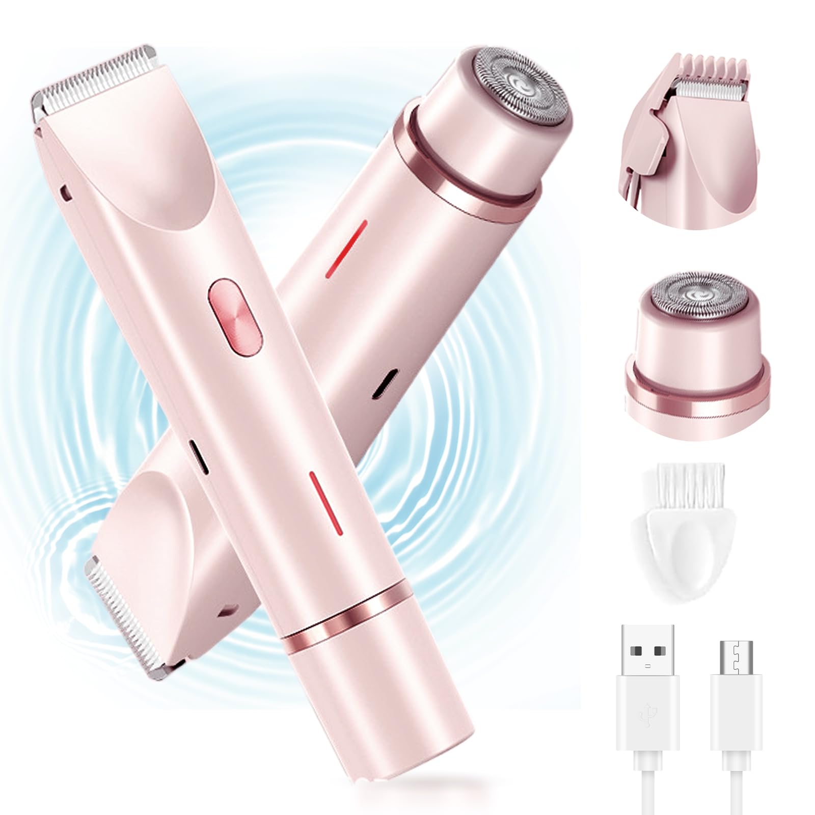 2 in 1 Electric Shaver & Trimmer for Women - Dual Head Wet/Dry Waterproof Women's Razor for Legs, Bikini & Body Hair Removal - Perfect for Travel & Home Use