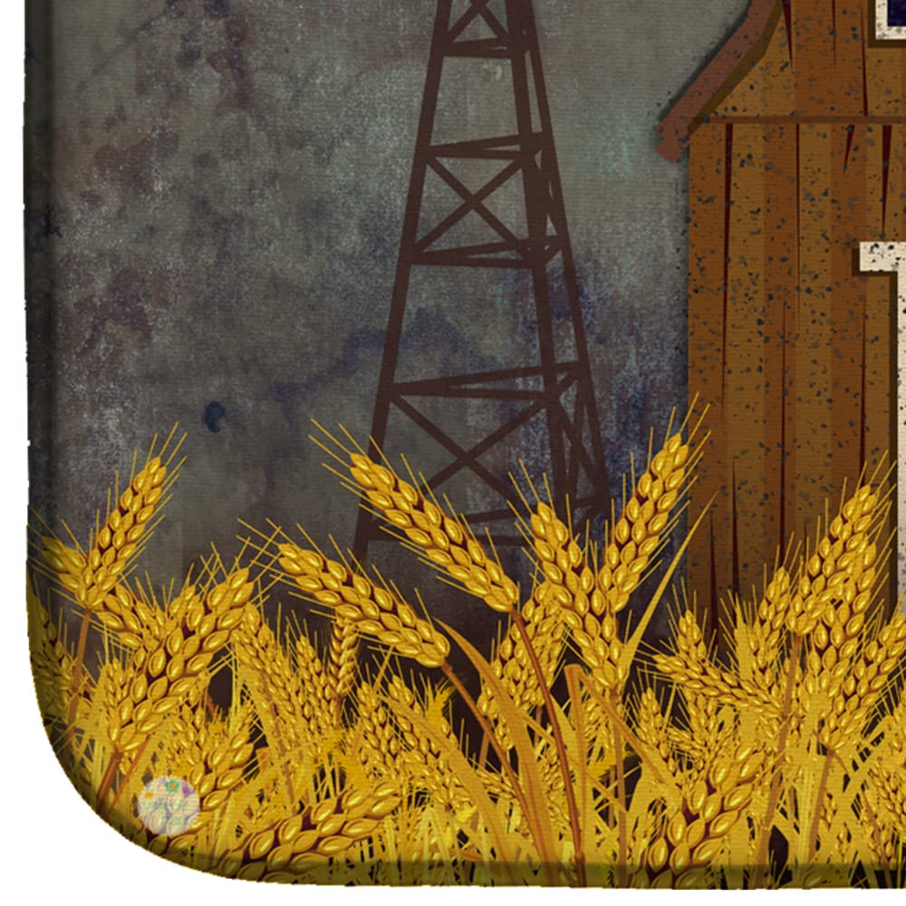Patriotic Barn Dish Drying Mat - Absorbent Kitchen Counter Mat (14x21