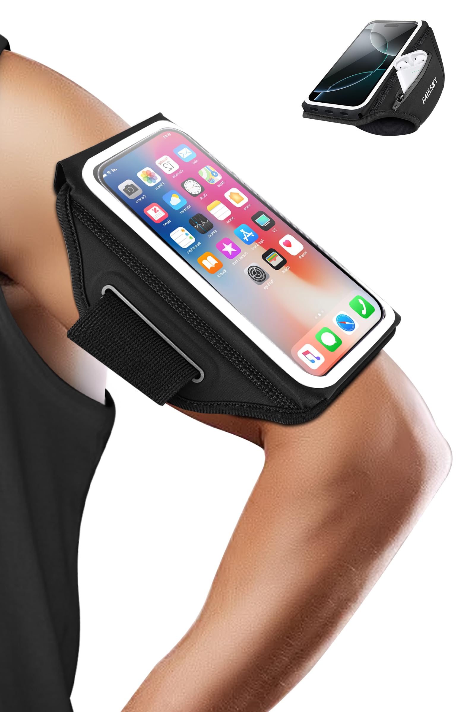 3D Running Phone Armband with Earphone Holder - Water Resistant Sports Phone Holder for iPhone 16/15/13 Pro/Plus & Samsung S24/S20 - Secure Fit for 6.9