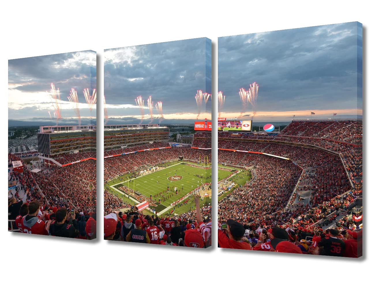 TUMOVO Levis® Stadium Canvas Wall Art - San Francisco 49ers American Sports Stadium Painting for Home & Office Decor - 3-Panel Giclee Prints Stretched & Framed (36