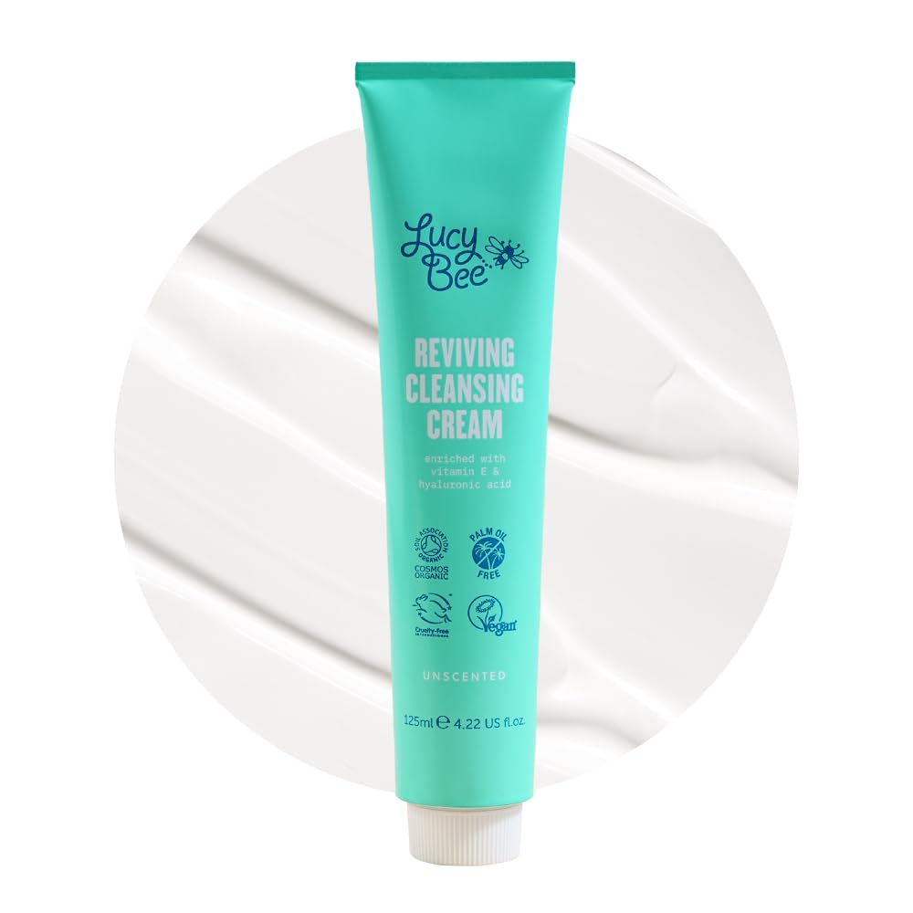 Organic Cleansing Cream for Sensitive Skin - Dermatologist Approved, Vitamin E & Aloe Vera Facial Cleanser | Vegan, Cruelty-Free, Palm Oil Free, Unscented | 4.22 fl oz | Gentle Daily Face Wash for Dry, Oily & Combination Skin Types