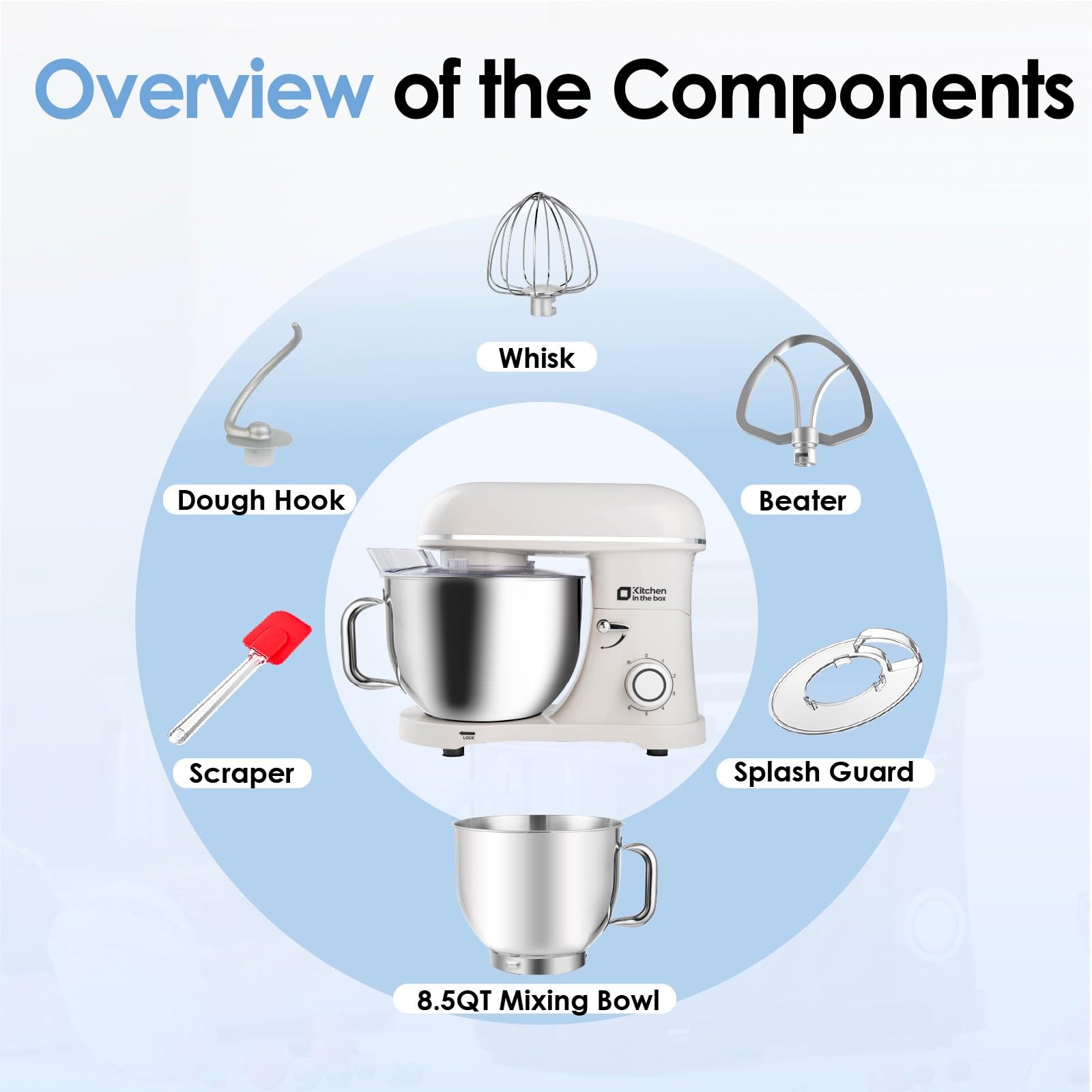 900W 8.5QT Stand Mixer - 6-Speed Electric Kitchen Mixer with Egg Whisk, Dough Hook & Flat Beater - Large Capacity Food Mixer for Baking, Cooking & Dough Kneading - Perfect for Home Bakers & Professional Chefs (Cream)