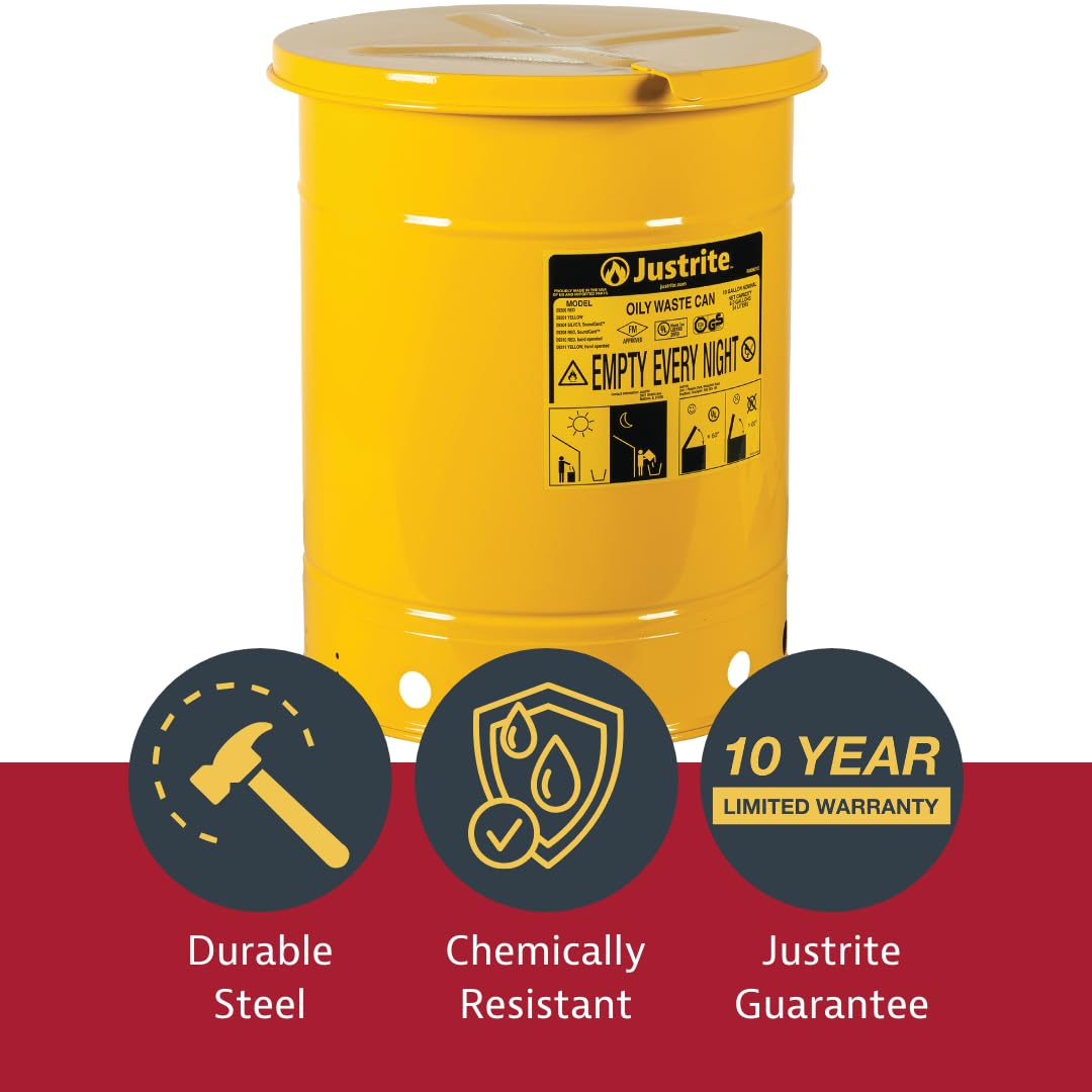 Justrite 6 Gallon Galvanized Steel Oily Waste Can with Self-Closing Lid - 16