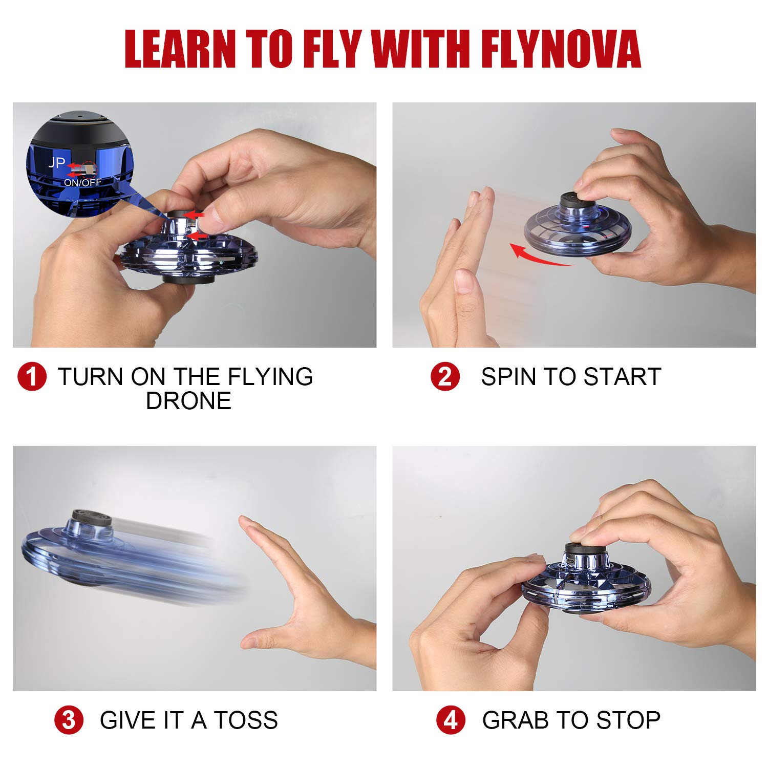 **FLYNOVA Light Up UFO Drone - Hand Operated Mini Flying Orb Toy with LED Lights, Hover Boomerang Spinner - Cool Christmas Birthday Gift for Kids, Teens & Adults - Fun Indoor Outdoor Game for Family & Friends**    *(Use Cases: Perfect for birthday parties, holiday gifts, family game nights, outdoor play, and stocking stuffers!)*