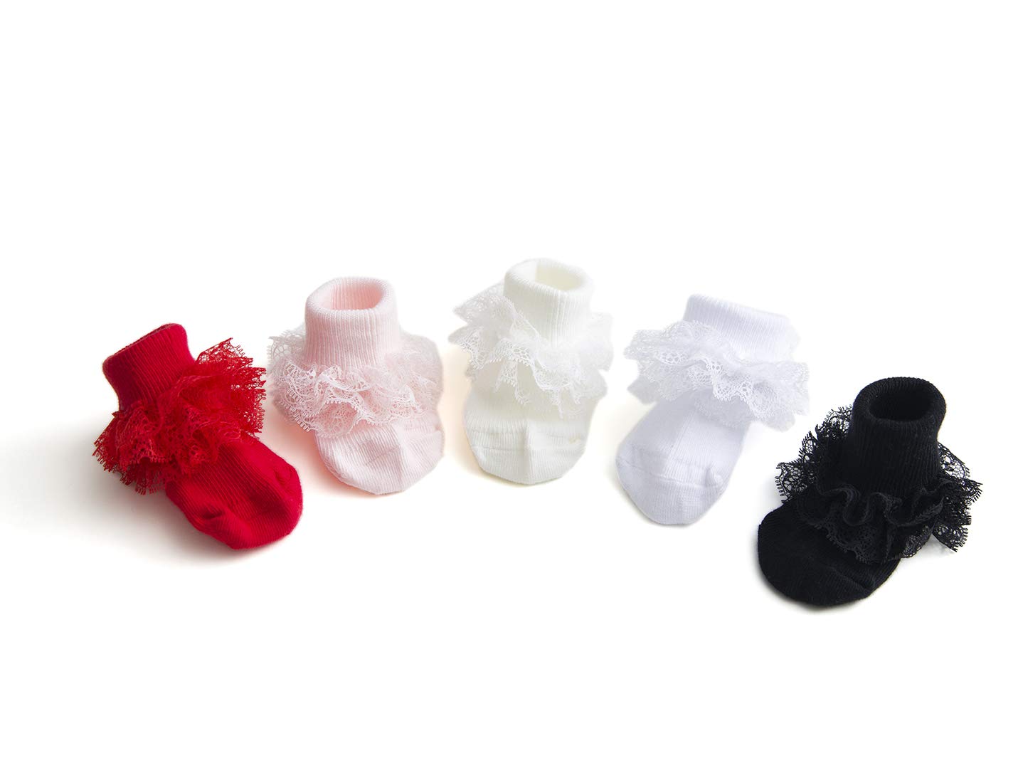 EPEIUS Baby Girls Lace Socks - Eyelet Ruffled Dressy Ankle Socks for Newborn, Infant & Toddler (3/5 Pairs) | Perfect for Special Occasions, Photo Shoots & Everyday Cute Outfits