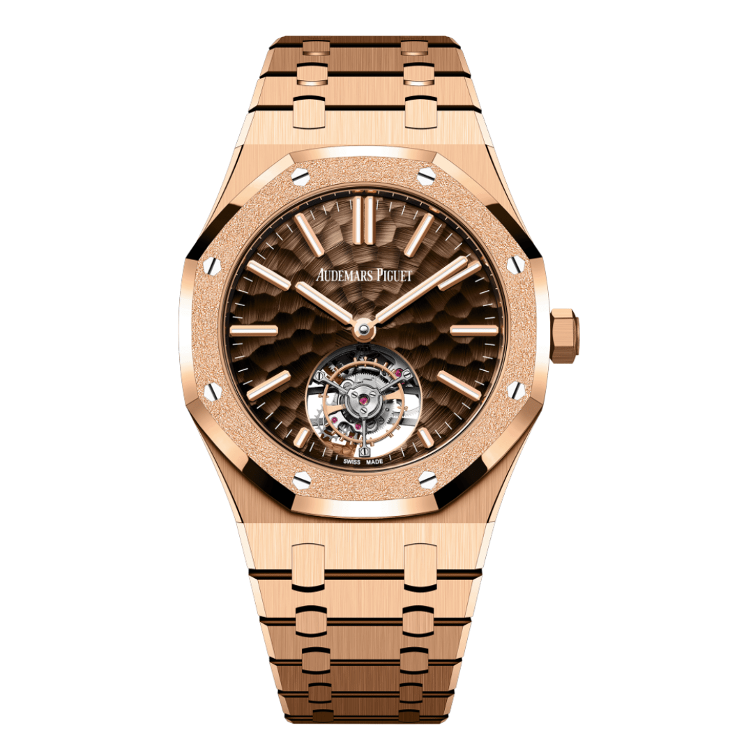 Audemars Piguet Royal Oak 26730OR.GG.1320OR.01 Automatic Tourbillon Watch - 18K Rose Gold Case, Brown Dial, Luxury Swiss Timepiece for Men - Perfect for Business Meetings & Special Occasions