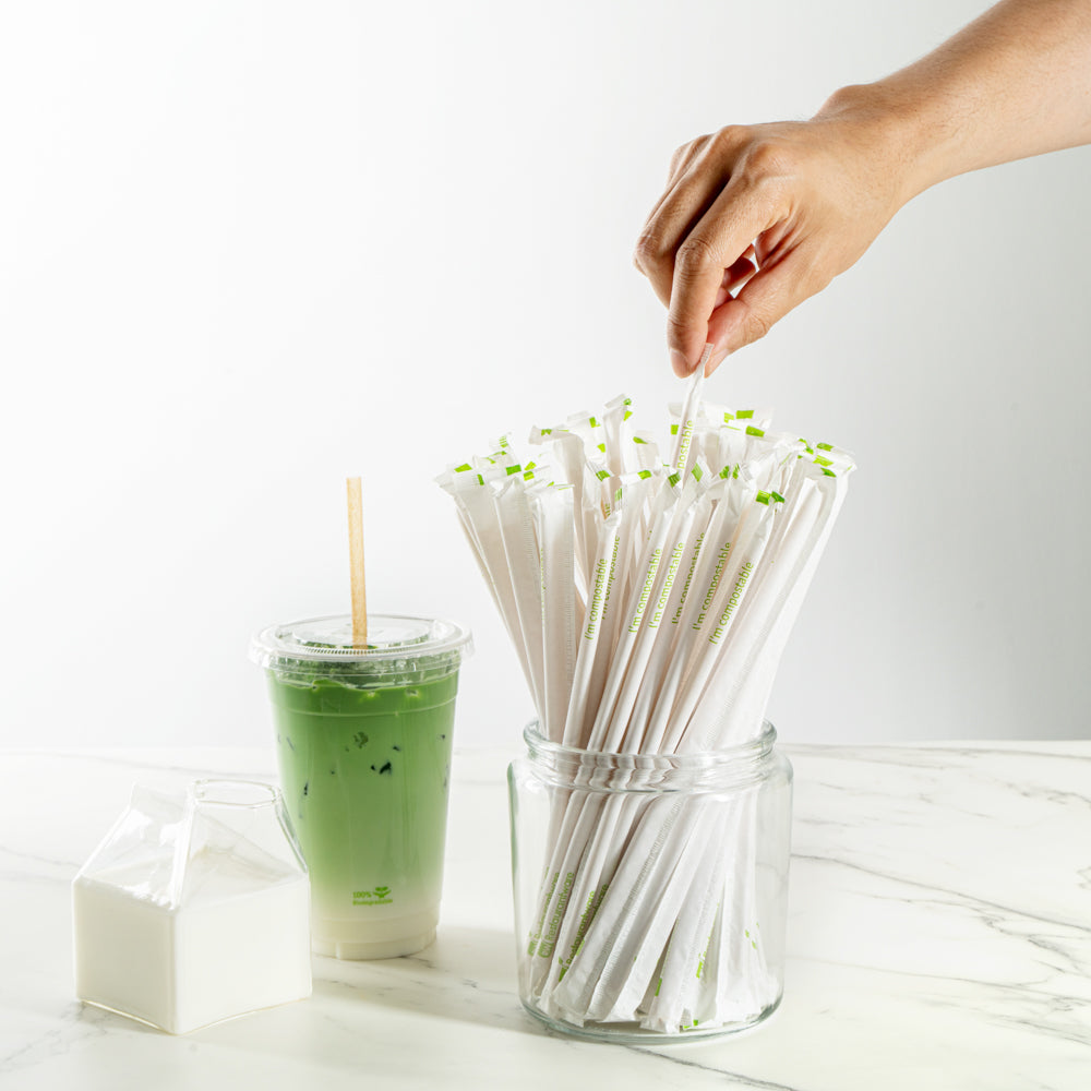Eco-Friendly Compostable PLA Plastic & Sugarcane Straws - 8 1/4 Inch, 100 Count Box - Biodegradable Drinking Straws for Parties, Restaurants & Home Use