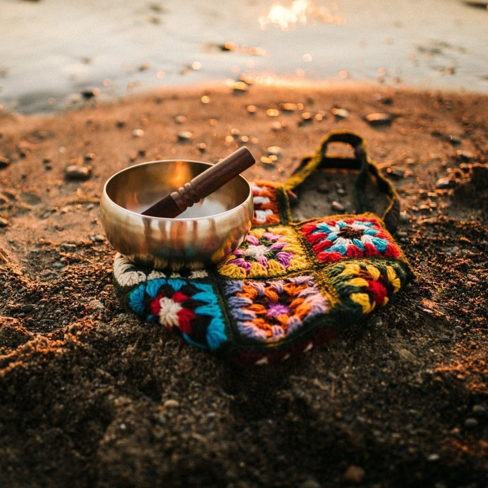 Handmade Crochet Singing Bowl Bag - Boho Yoga Meditation Accessory for Tibetan Singing Bowls - Perfect for Yoga, Meditation & Spiritual Practices