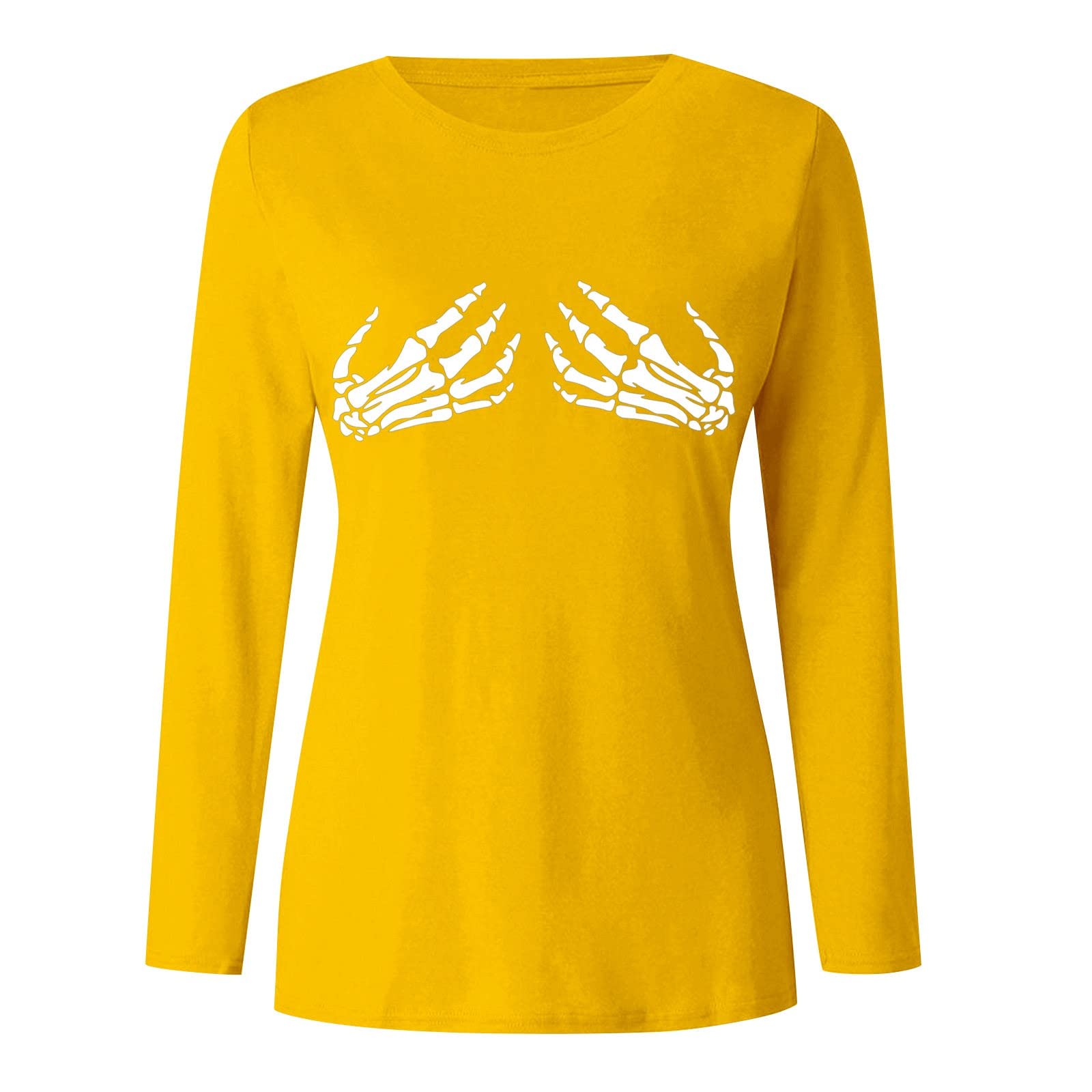 Women's Casual Summer Tops - Halloween Stamp Print Fashion Blouse, Soft Round Neck Loose Long Sleeve Plus Size Shirt for Everyday Wear & Party Outfits