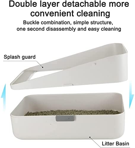 Open Top Cat Litter Box - Easy to Clean & Assemble, Anti-Splash High Sides, Durable Sifting Litter Pan for Small Cats (White, Medium) - Perfect for Home, Apartment & Multi-Cat Households