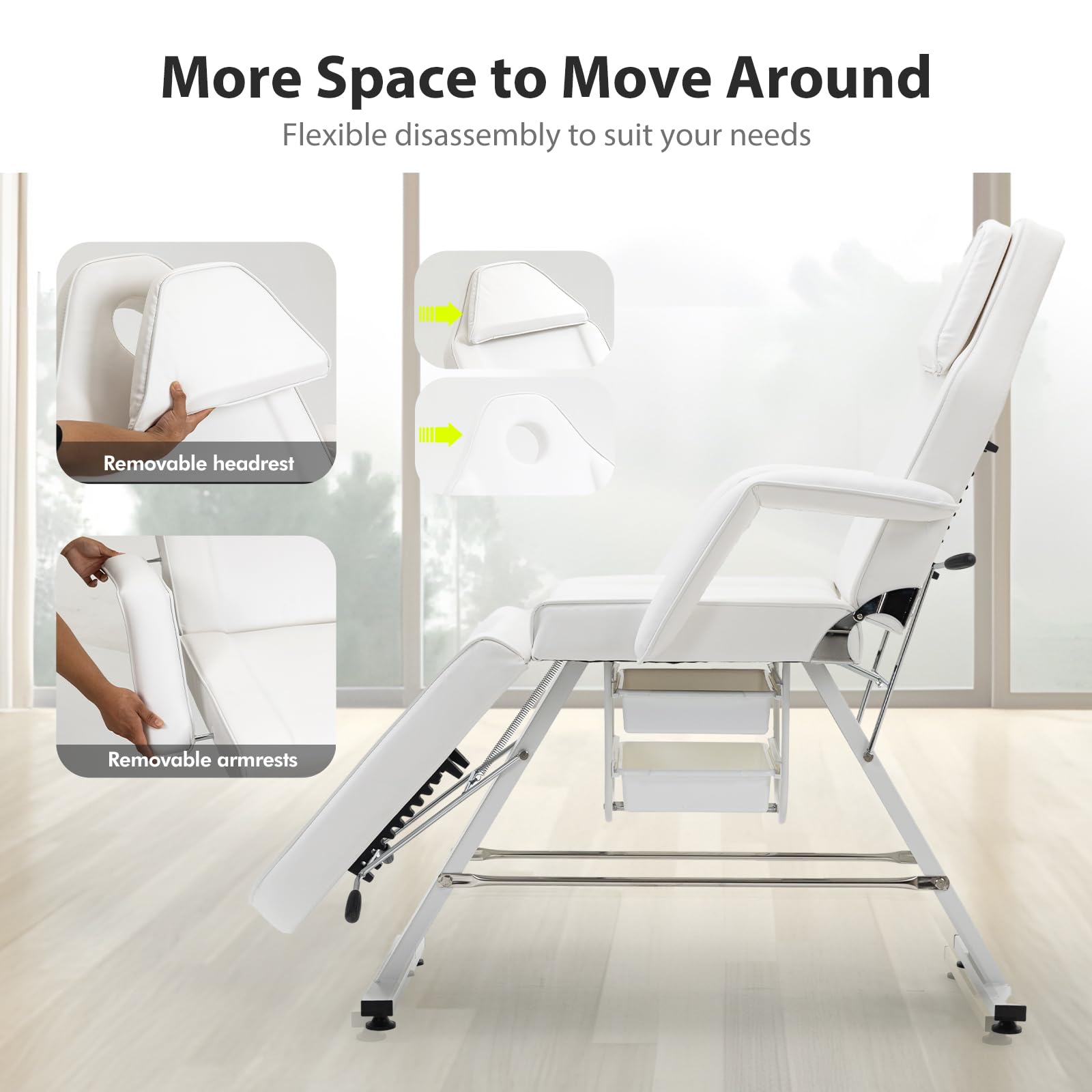 Professional Adjustable Hydraulic Facial Bed Tattoo Chair with 2 Trays - Foldable Esthetician Salon Massage Bed & Stool for Lash, Beauty, Spa Treatments - Perfect for Tattoo Artists, Massage Therapists & Beauty Professionals