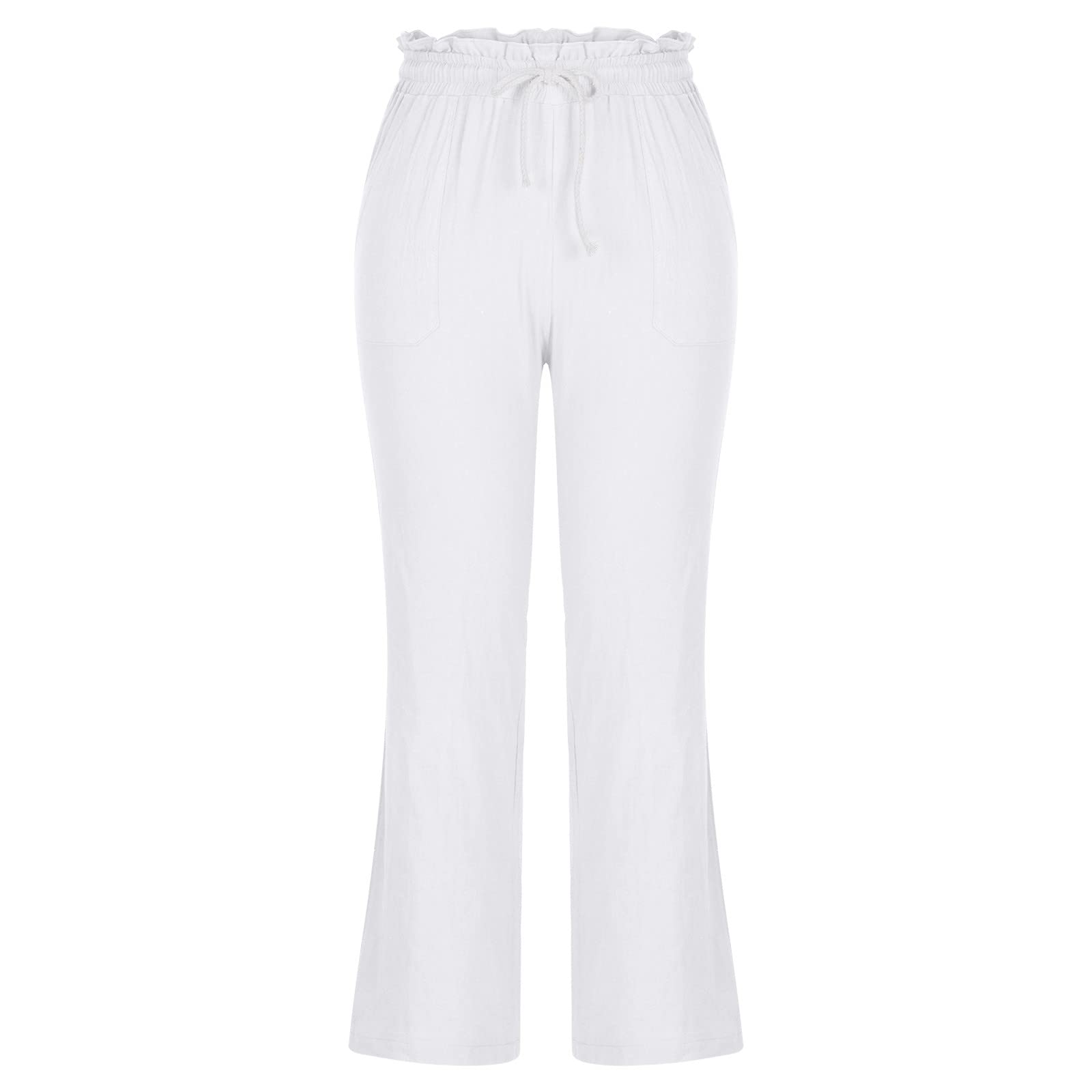 Women's Palazzo Pants - Elastic Waist Cotton Linen Lounge Pants with Drawstring | Flowy Casual Trousers for Summer | Perfect for Yoga, Beach, and Boho Fashion Outfits