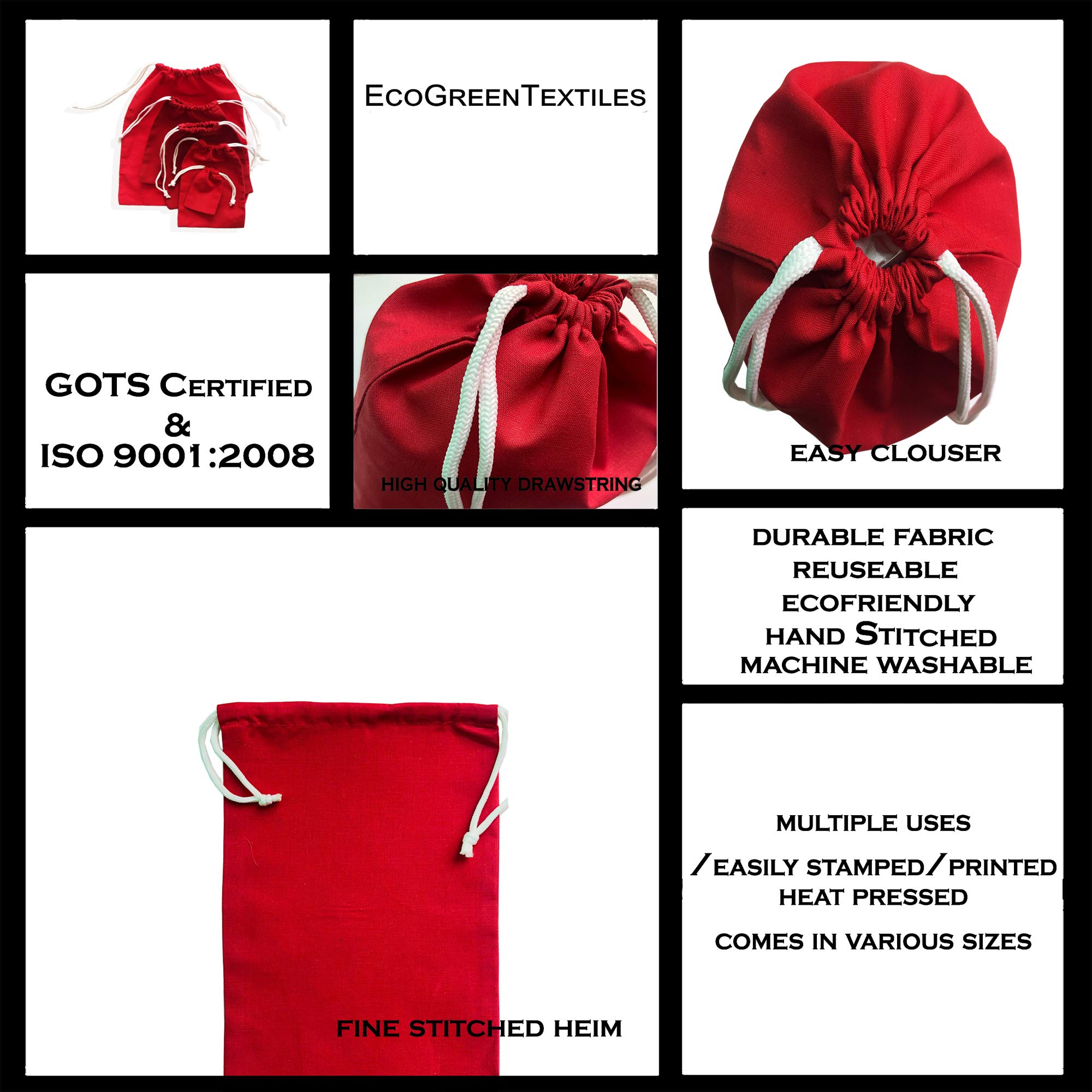 25 Pack 8x12 Inch Cotton Red Drawstring Gift Bags - Reusable Washable Small Cloth Favor Pouches for Christmas Treats, Party Favors, Wedding Gifts & Everyday Use