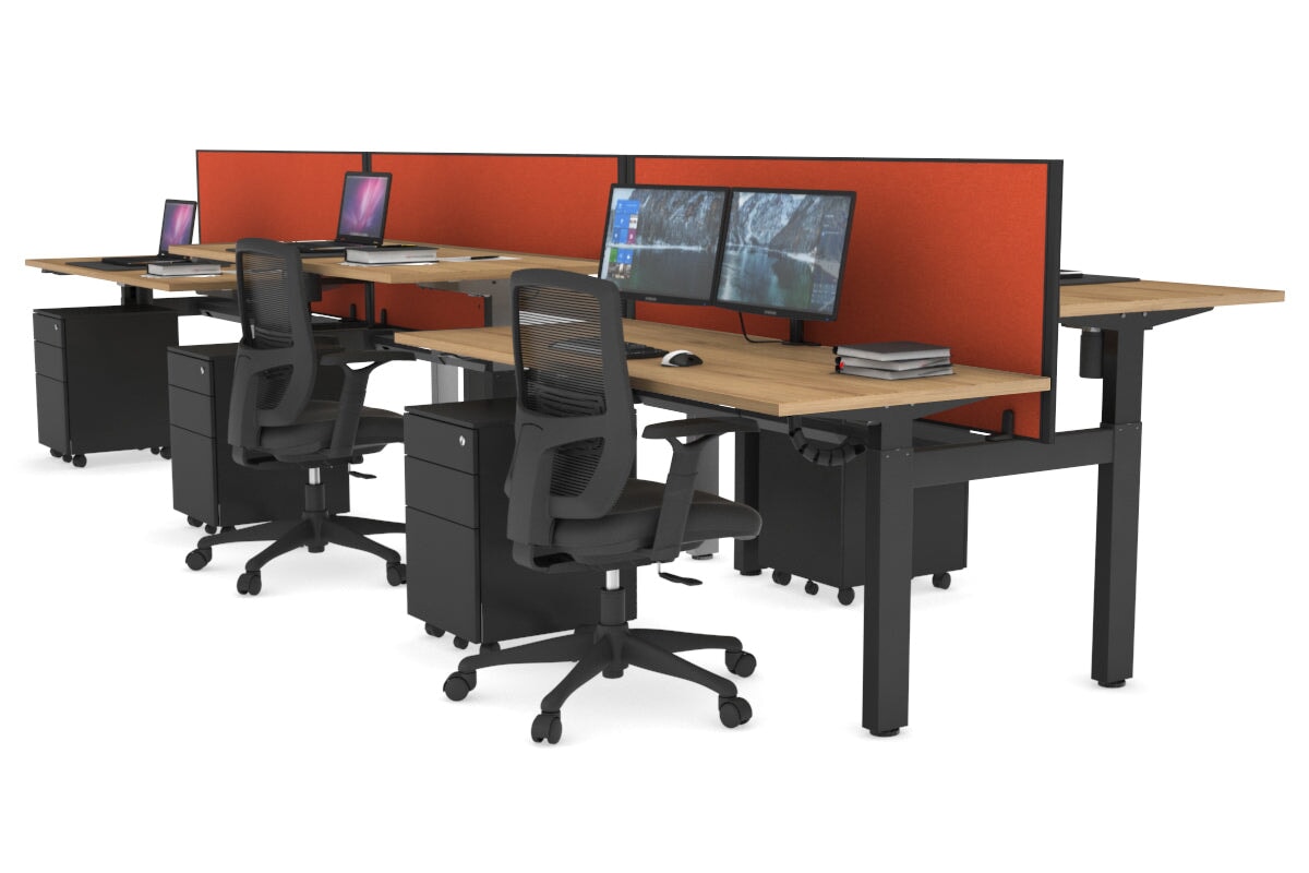 Just Right Height Adjustable 6-Person H-Shaped Workbench - Black Steel Frame [1600mm x 700mm] for Office, Workshop & Industrial Use