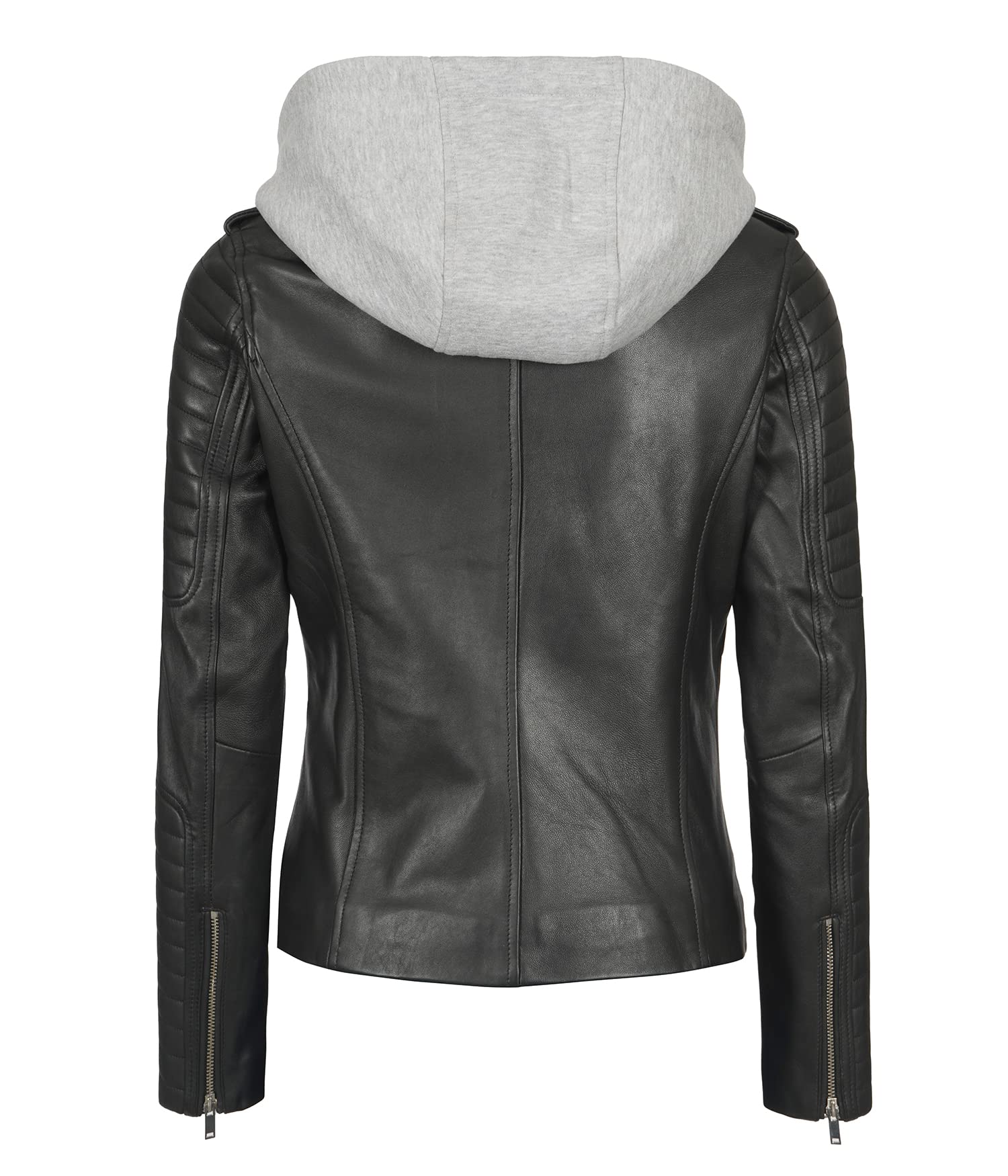 Decrum Women's Real Lambskin Leather Jacket with Removable Hood - Brown & Black Casual Biker Jacket for Women | Perfect for Motorcycle Riding, Outdoor Adventures & Streetwear Fashion