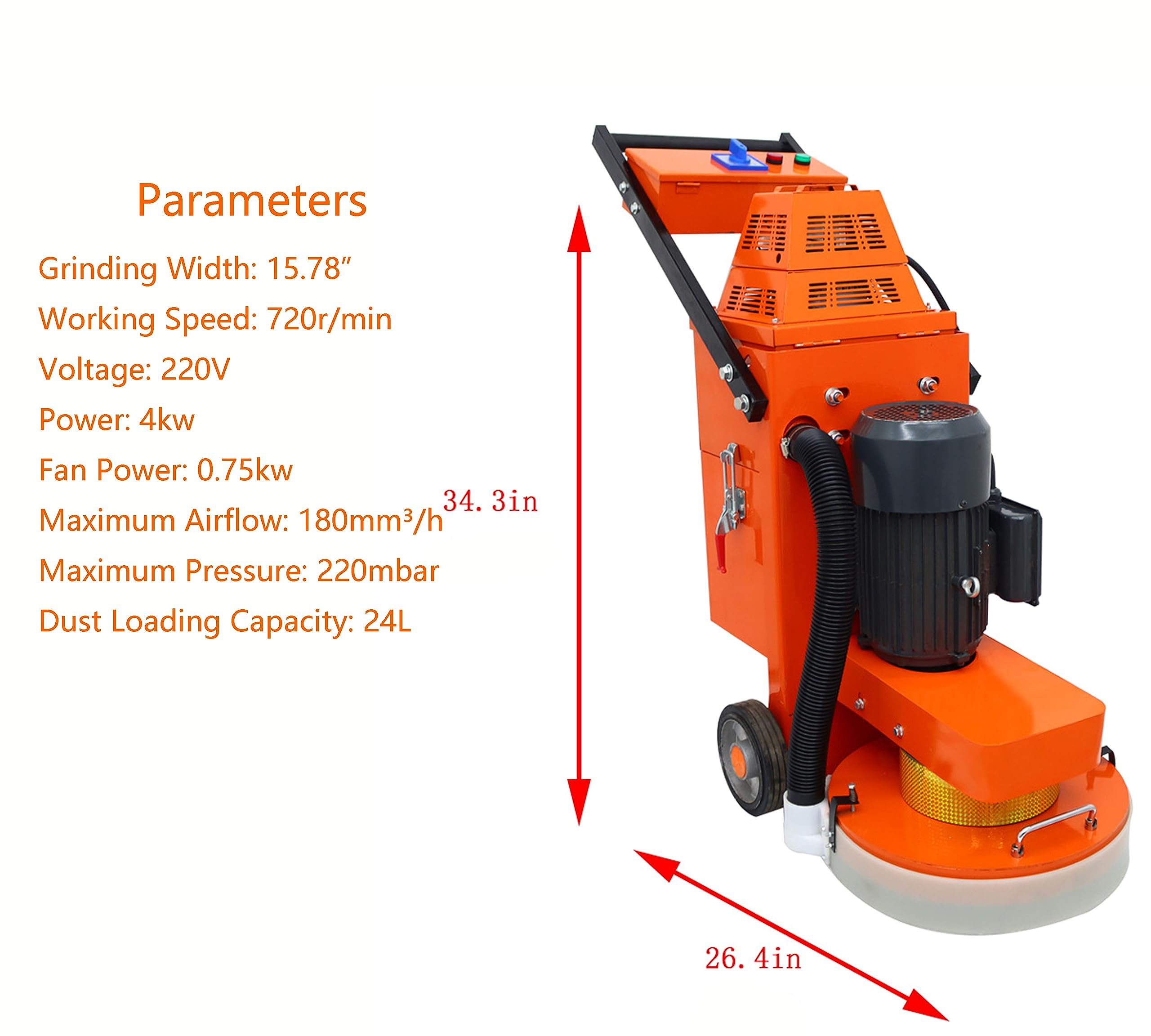 220V Concrete Floor Grinder with Dust Suction Fan - Cement Grinding, Epoxy Paint Removal & Polishing Machine for Dust-Free Floor Renovation (Ideal for Warehouses, Garages & Commercial Spaces)