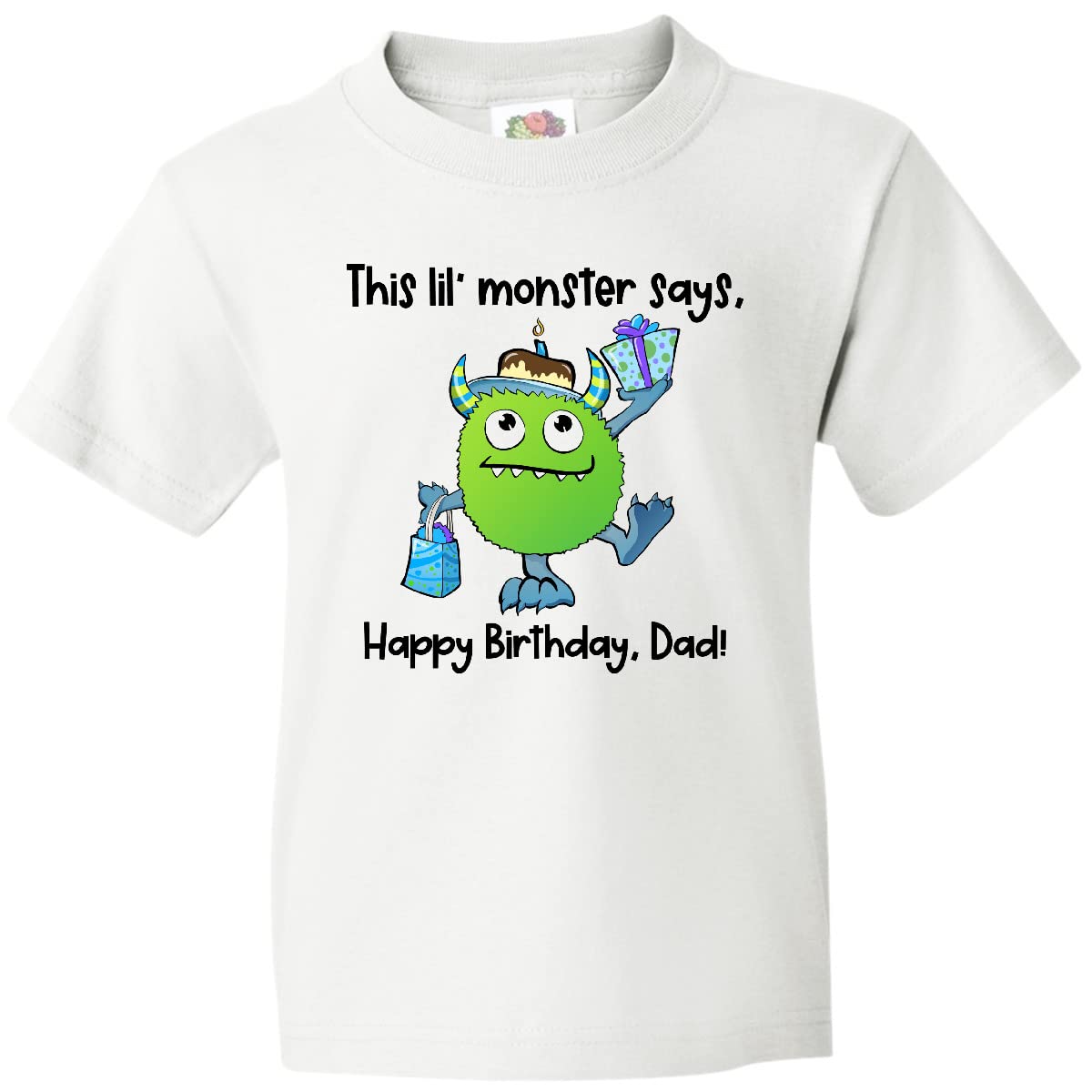 Inktastic Happy Birthday Dad Youth T-Shirt - Cute Monster Design for Kids Birthday Gifts & Father's Day Celebrations