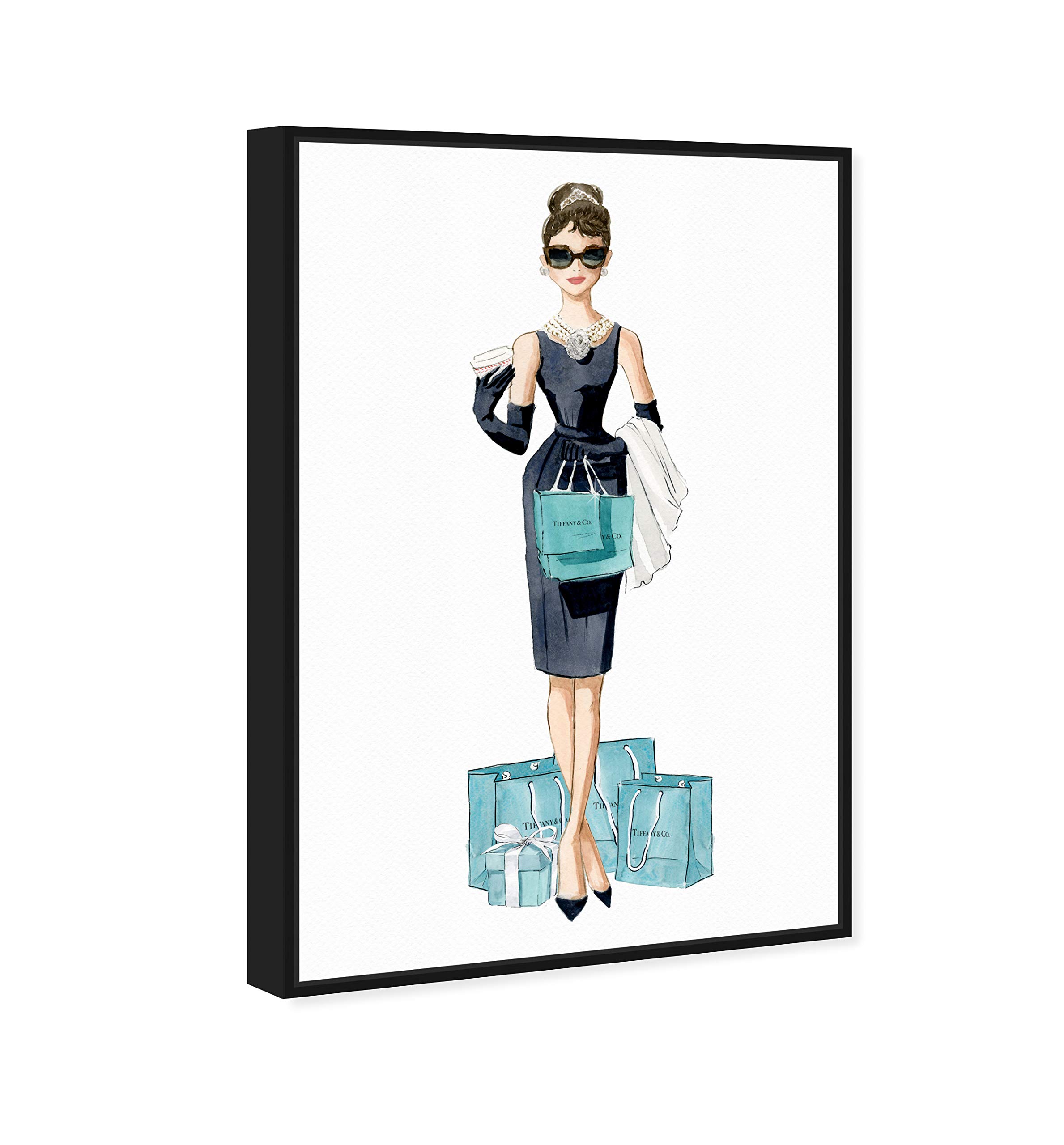 Oliver Gal Artist Co. 'Diamond Breakfast Shopping' Framed Wall Art Canvas Print - 20x30 Inches Blue & Black - Celebrity Portrait Home Decor for Living Room, Bedroom & Office