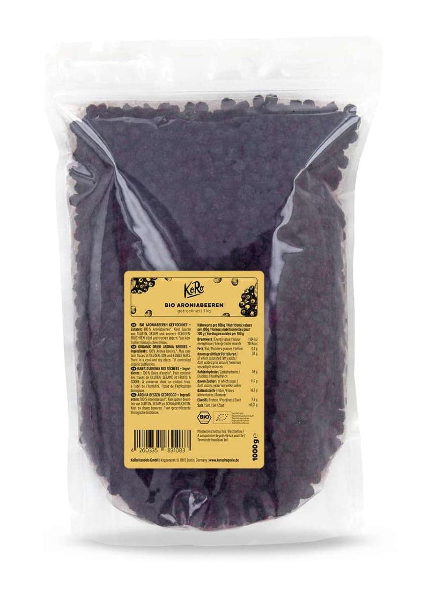 Organic Aronia Berries Dried 1kg - Superfood No Additives, Unsulfured, Bulk Pack - Perfect for Snacks, Baking, Smoothies & Healthy Recipes