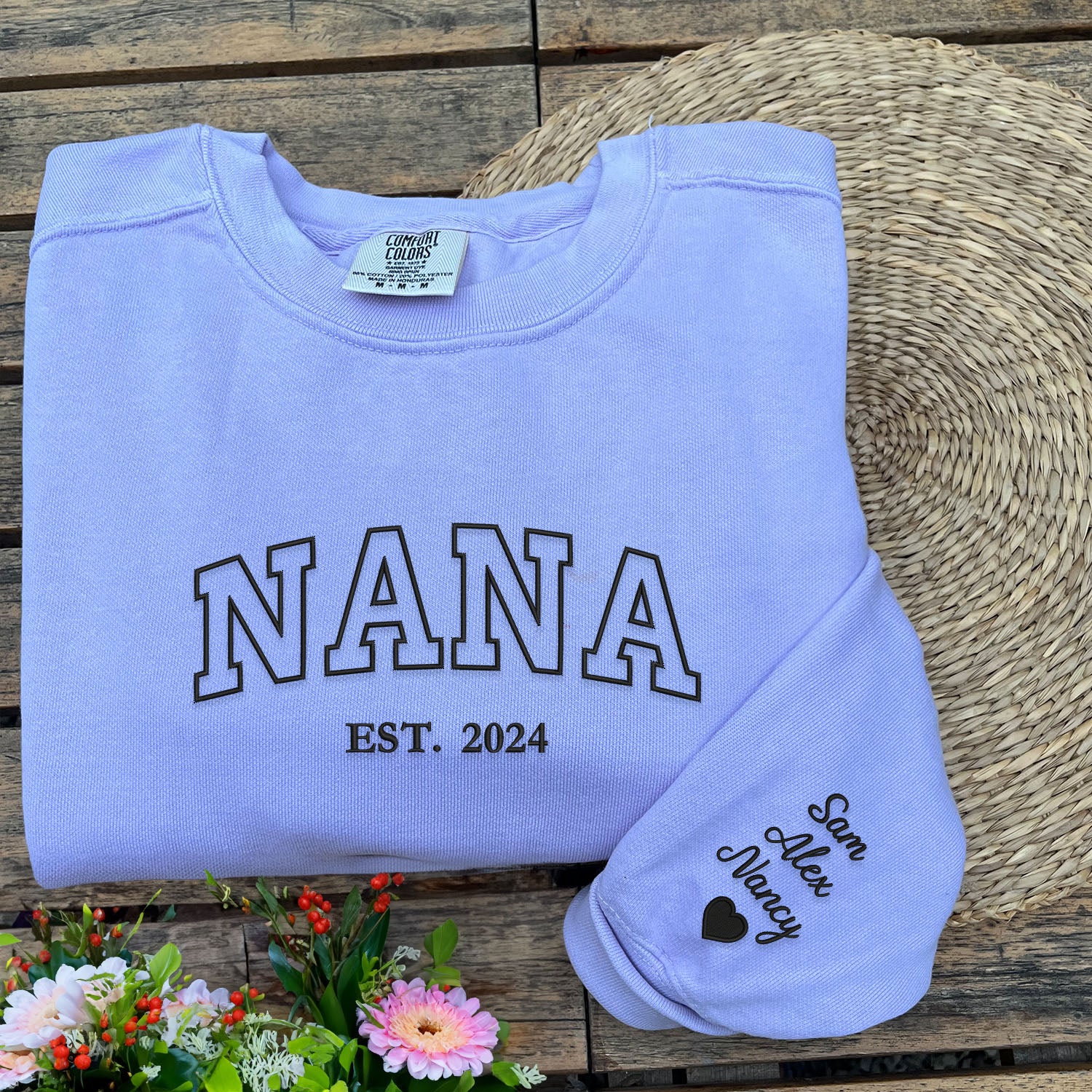 Comfort Color® Embroidered Nana Shirt with Grandkids Names - Personalized Grandma Gift for Mother's Day, Birthday & Family Reunions