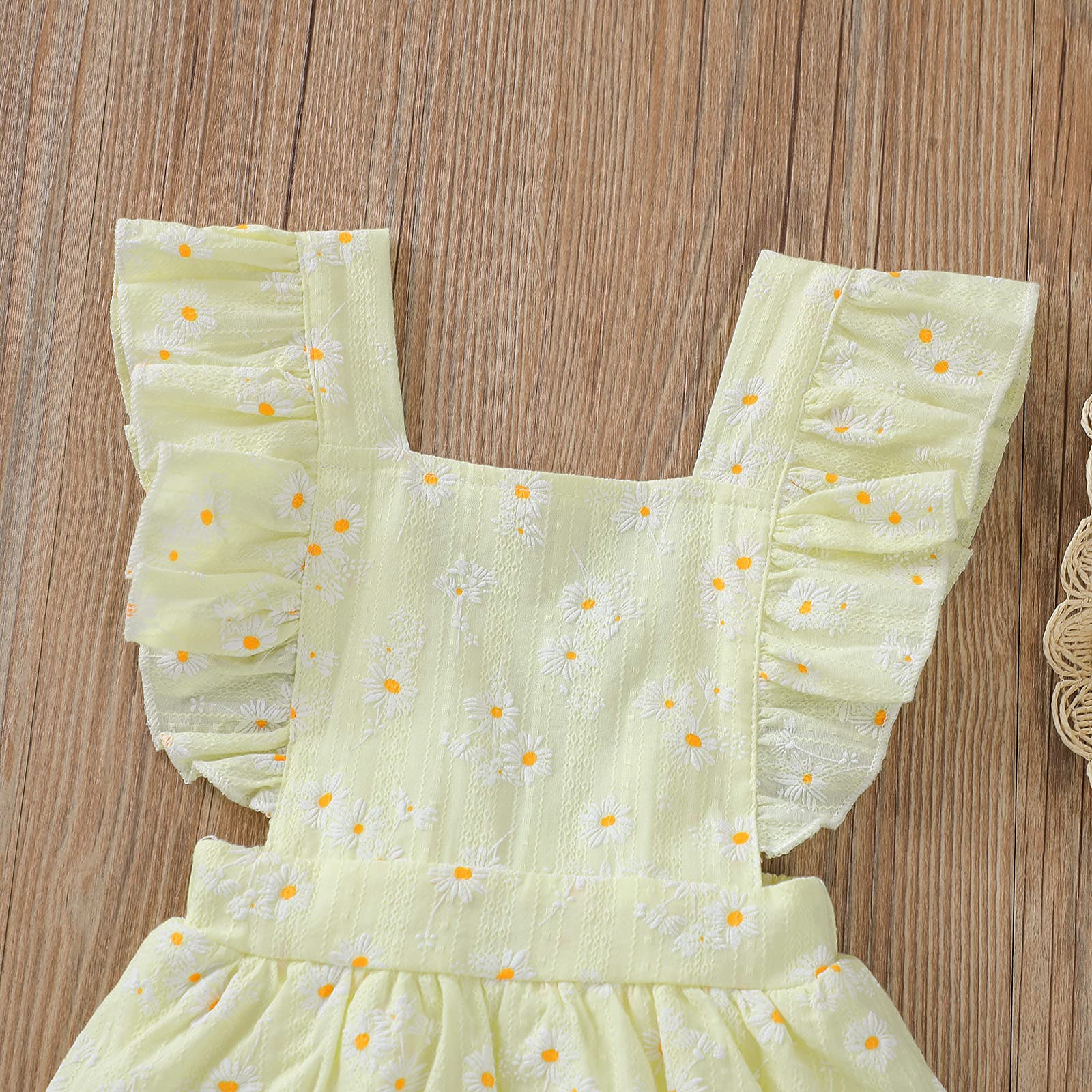 Newborn Baby Girl Clothes - Daisy Print Romper Dress with Flutter Sleeves | One-Piece Jumpsuit Summer Outfit Set with Headband | Perfect for Photoshoots, Parties & Outdoor Activities