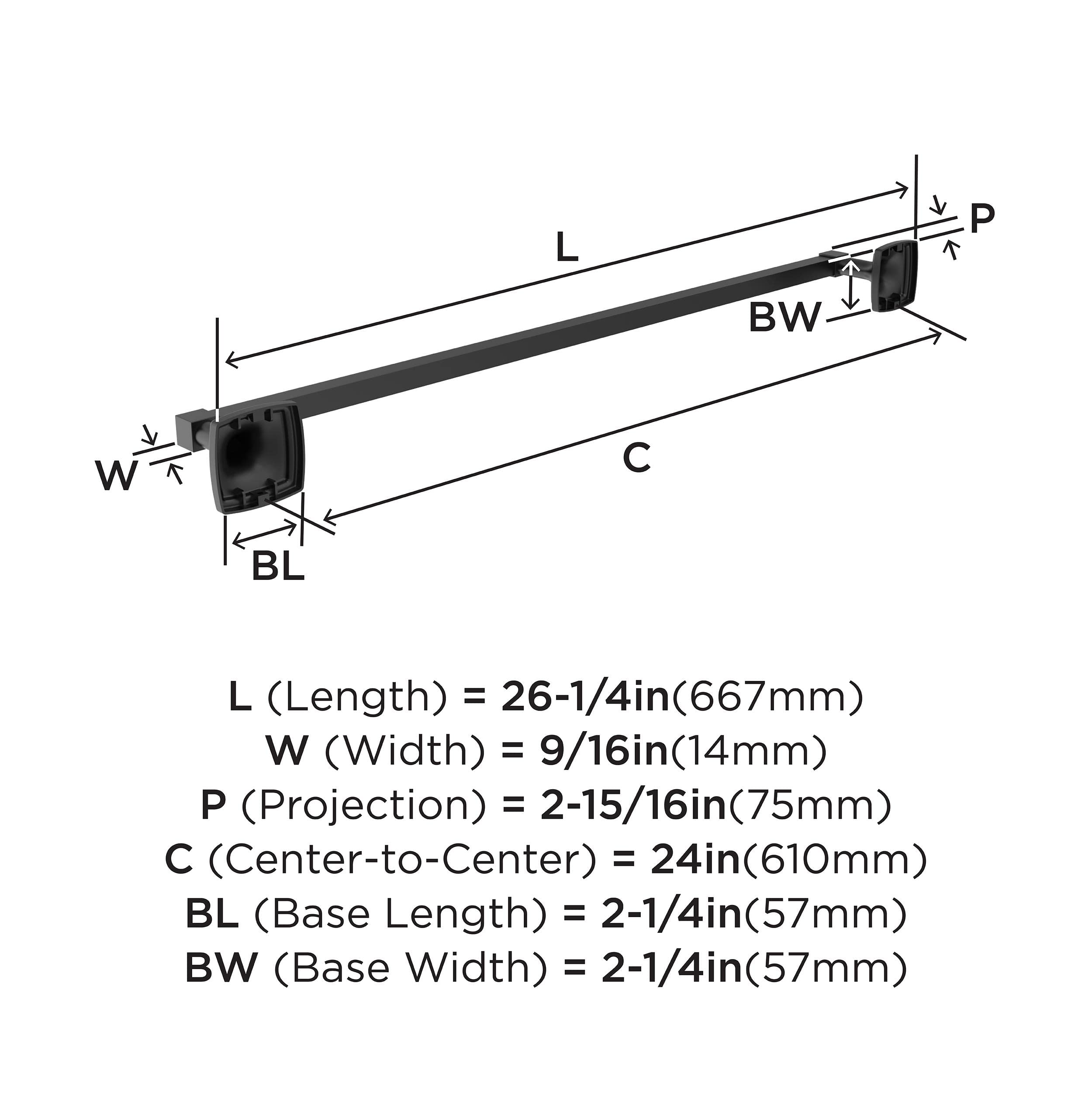 Amerock BH36094MB Matte Black Towel Bar - 24 Inch (610mm) Bathroom Towel Rack Holder - Modern Stature Collection - Durable Bath Hardware Accessories for Shower, Spa & Guest Bathroom Decor