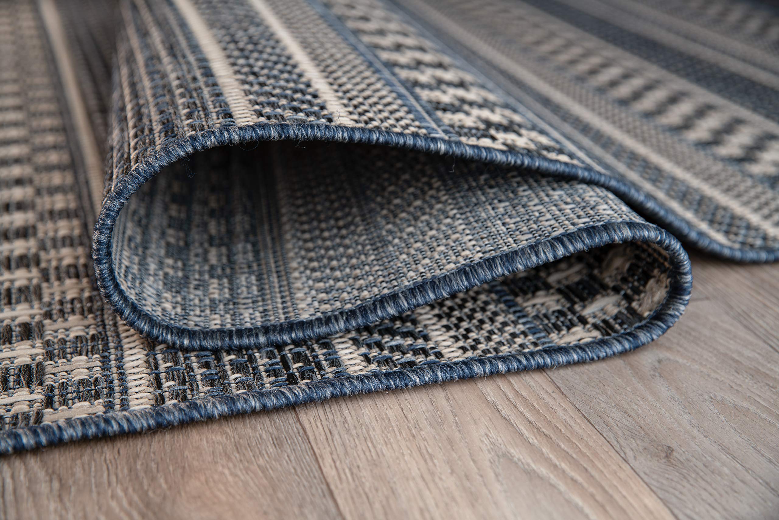 Bohemian Striped Indoor/Outdoor Area Rug 5' x 7' Blue - Perfect for Patio, Deck, Balcony & Living Room Decor