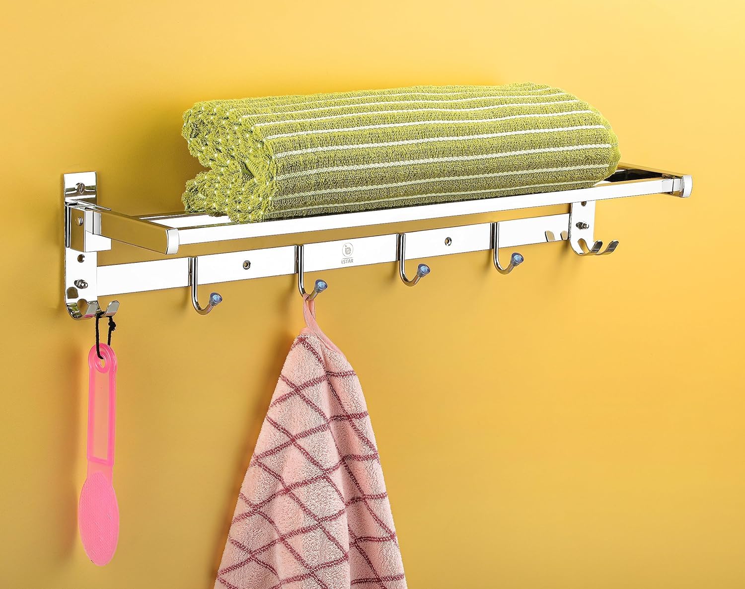 Raxon Innovation 24-Inch Stainless Steel Folding Towel Rack - Heavy Duty Bathroom Towel Holder & Stand with Wall Mount - Space Saving Storage Solution for Towels, Robes & Bathroom Accessories (Pack of 1) - Perfect for Small Bathrooms, Apartments & Laundry Rooms