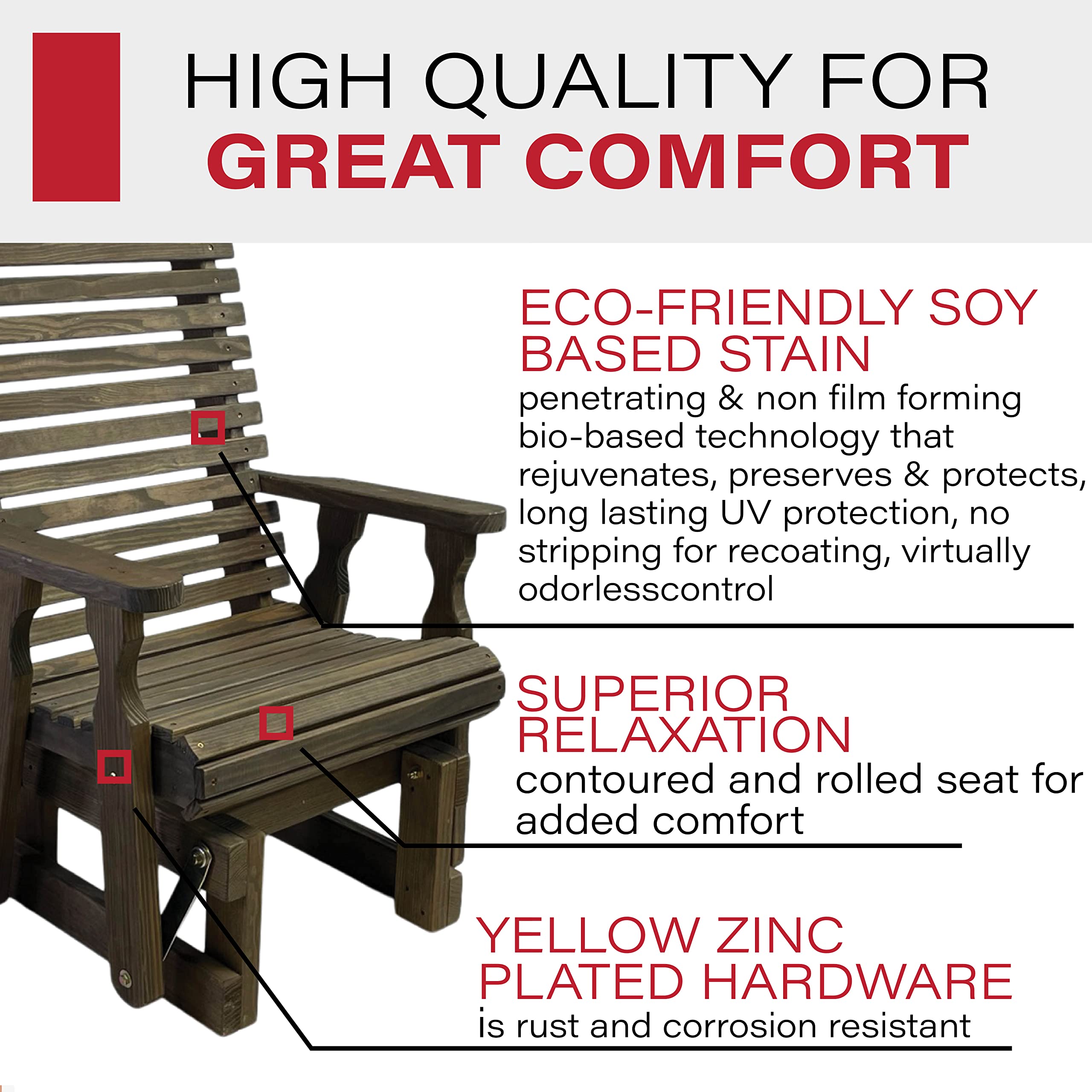 Amish Heavy Duty 600 Lb Capacity Roll Back High Back Treated Glider Chair - Dark Walnut Stain - Perfect for Porch, Patio, Deck & Outdoor Relaxation