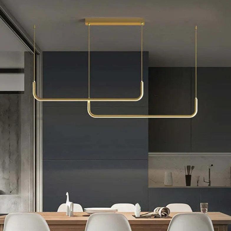 Modern U-Shaped Black Metal LED Pendant Light - Adjustable Hanging Fixture for Kitchen Island, Dining Room, and Living Room Lighting
