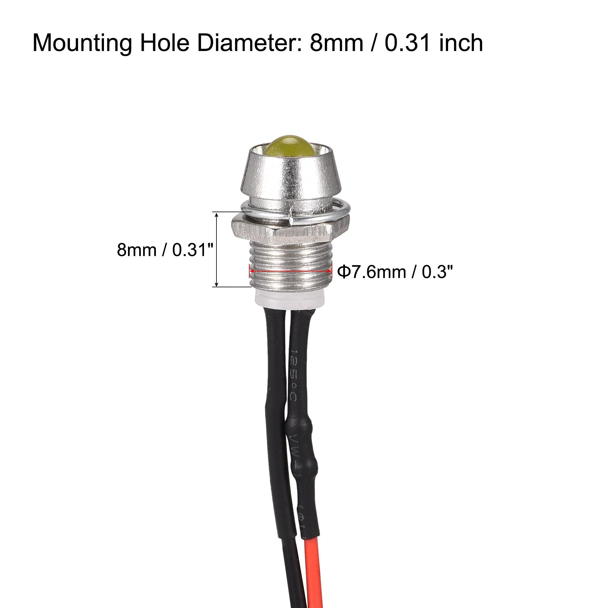 uxcell 12V AC/DC 8mm Panel Mount Yellow LED Indicator Light - Metal Shell Signal Lamp (5 Pack) for Industrial Equipment, Control Panels & Automotive Dashboards
