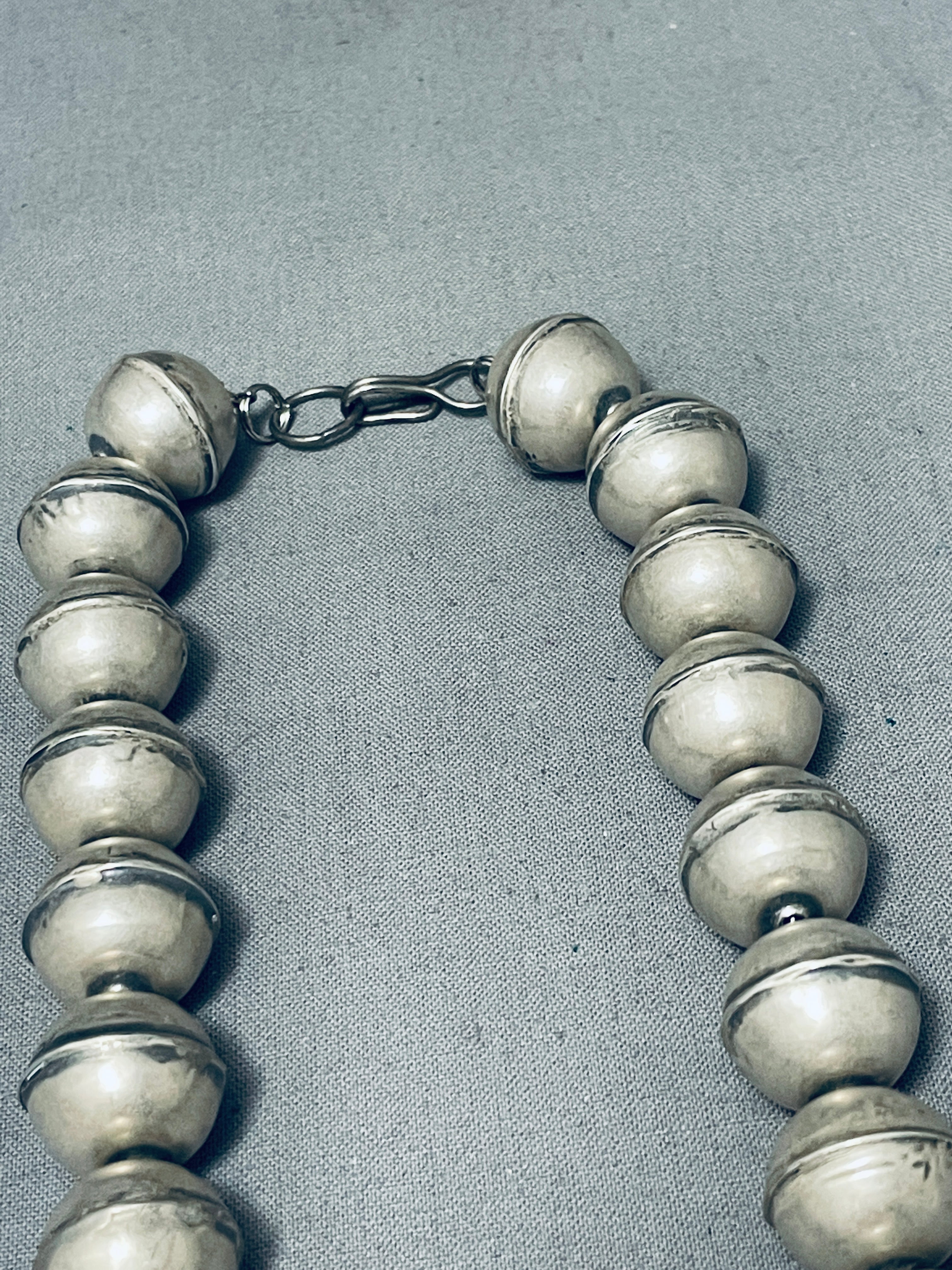 102 Gram Authentic Vintage Native American Navajo Sterling Silver Handmade Bead Necklace - Perfect for Boho Fashion, Cultural Events & Gift Giving