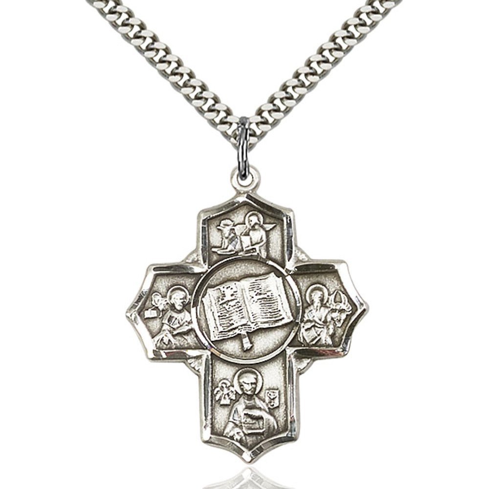 Bonyak Sterling Silver Apostle 5-Way Cross Pendant Necklace - 1.25