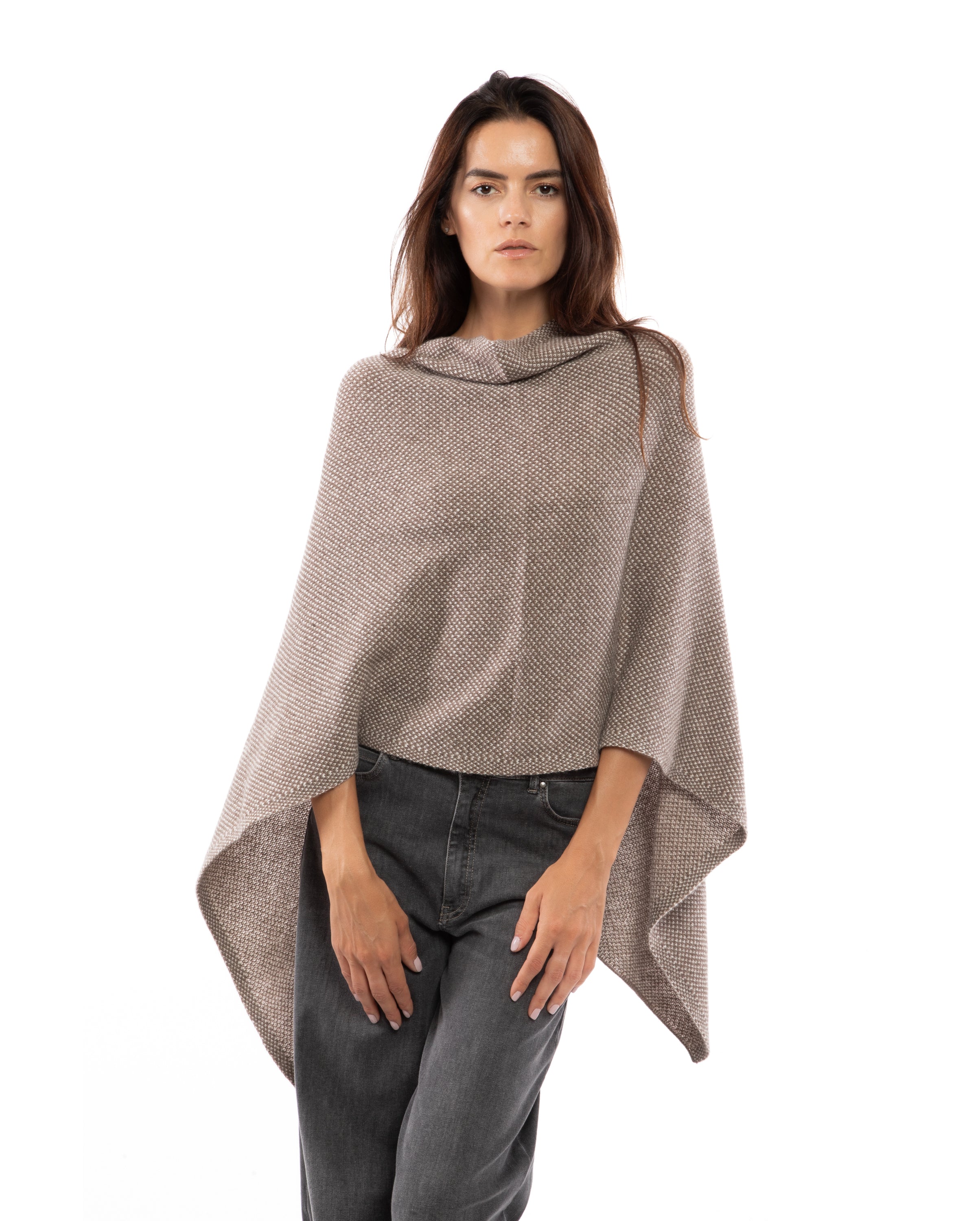 Luxury Women's Pure Cashmere Asymmetrical Poncho Shawl - Soft Light Brown Winter Wrap for Fall & Winter Fashion, Office Wear & Outdoor Activities