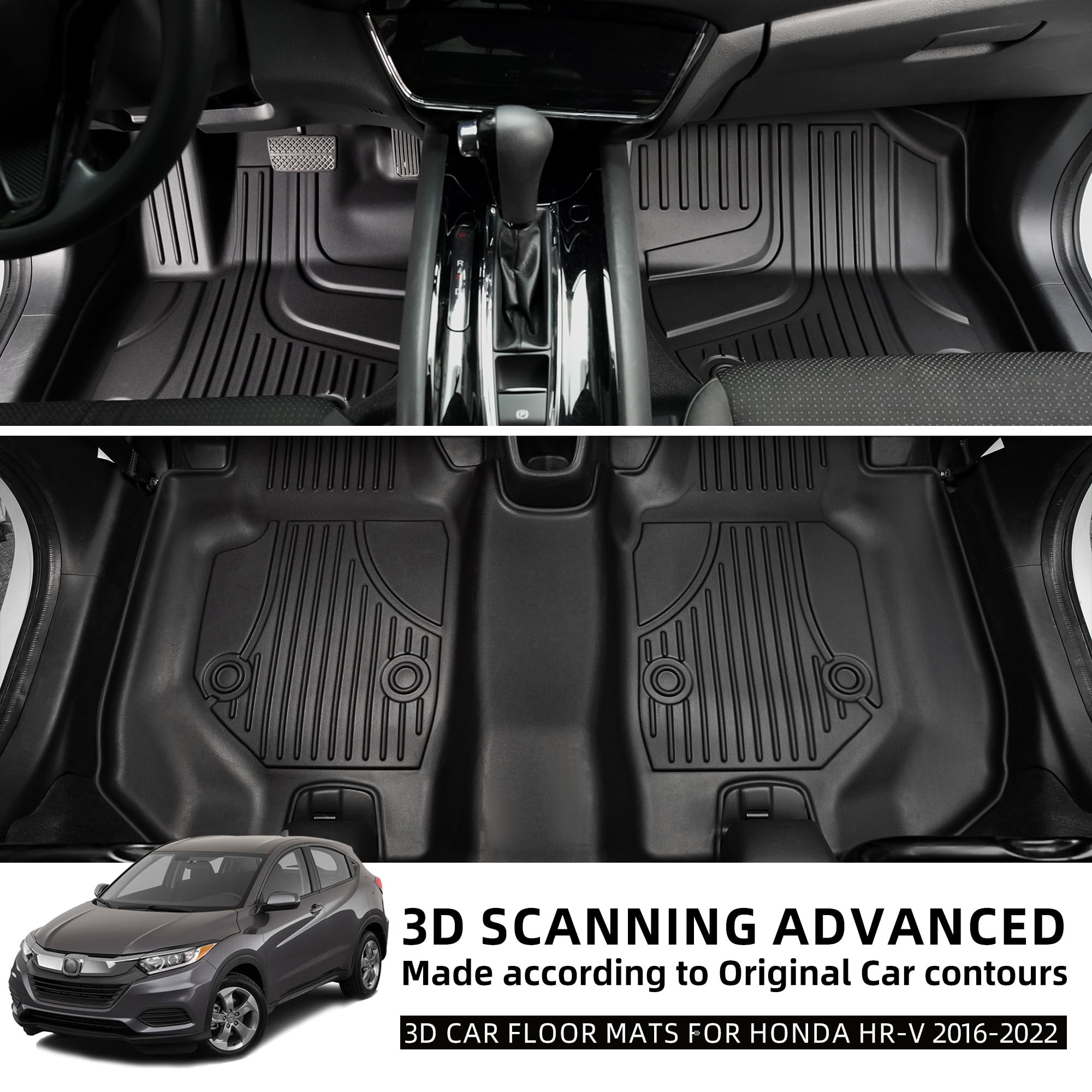 All Weather Floor Mats for 2016-2022 Honda HR-V - Anti-Skid Rubber Car Mats Liners 1st & 2nd Row Black - Perfect for Off-Road, Winter & Everyday Protection