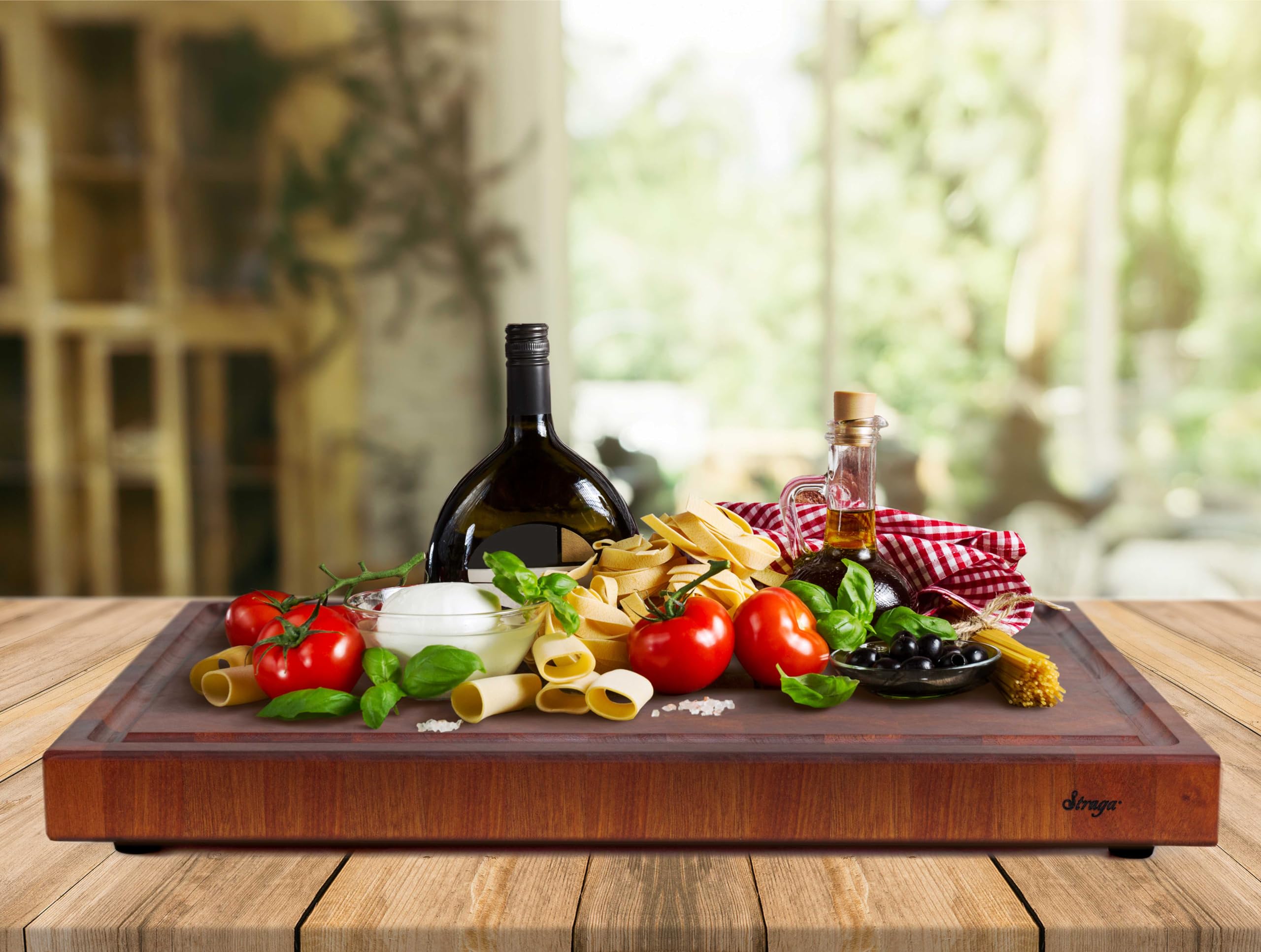 Premium Handmade Reversible End Grain Mahogany Cutting Board - Heavy Duty Chopping Block with Non-Slip Feet, Juice Groove & Built-in Handles - Perfect for Meat, Cheese, Vegetables & Charcuterie - Ideal for Kitchen, BBQ, Camping & Outdoor Cooking (22