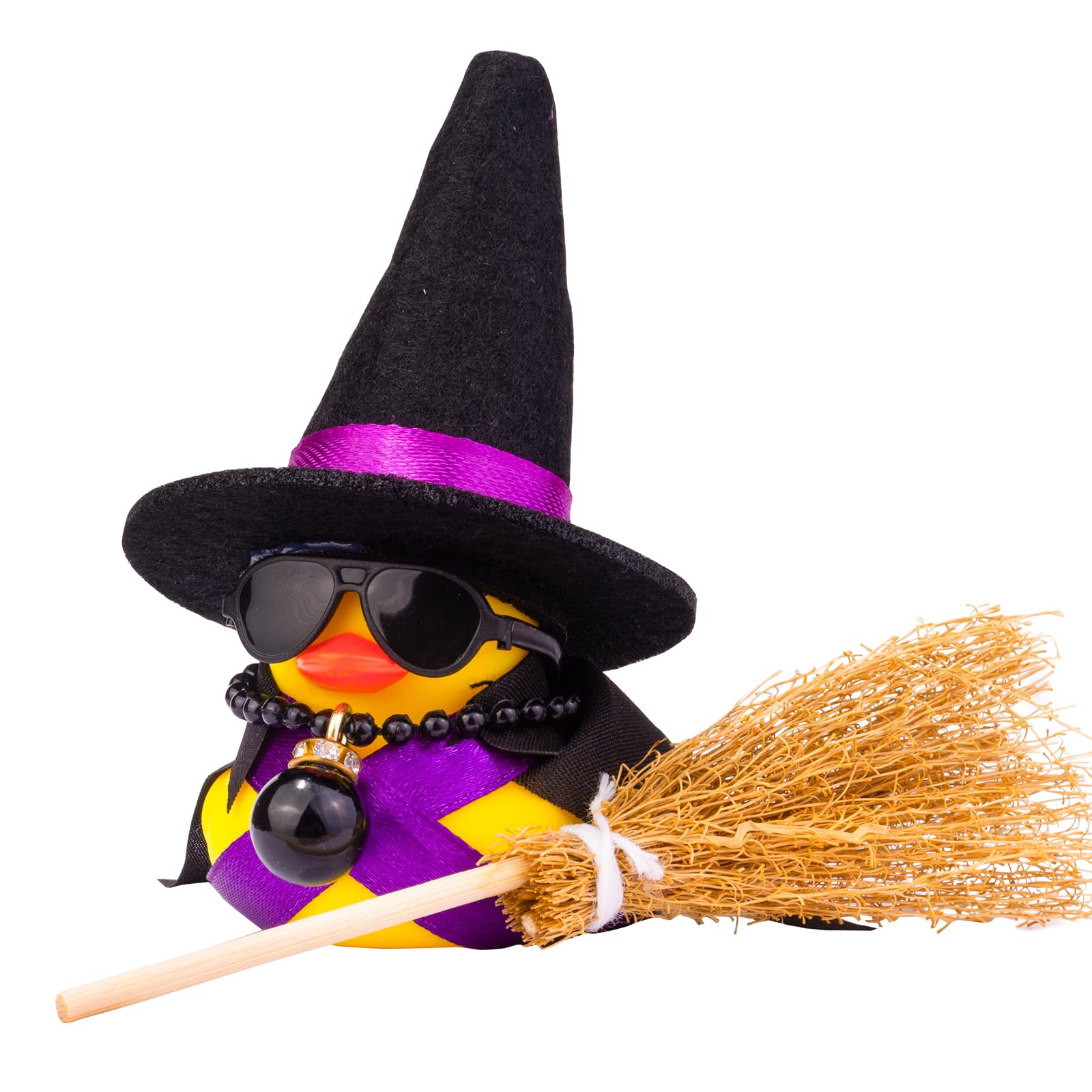 Witch Duck Car Dashboard Decorations - Cute Duck Car Ornaments with Witch Hat, Broom & Sunglasses - Fun Car Accessories for Halloween & Everyday Decor