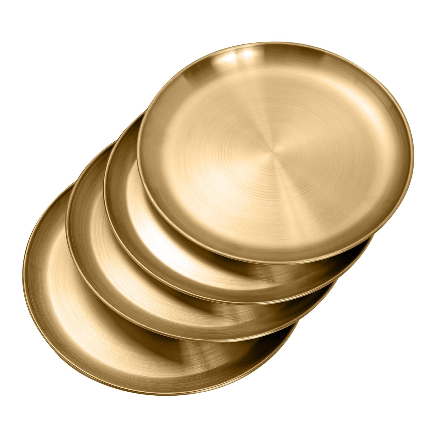 Stainless Steel 304 Gold Dinner Plates 10inch 4Pcs - Unbreakable for BBQ, Camping & Party