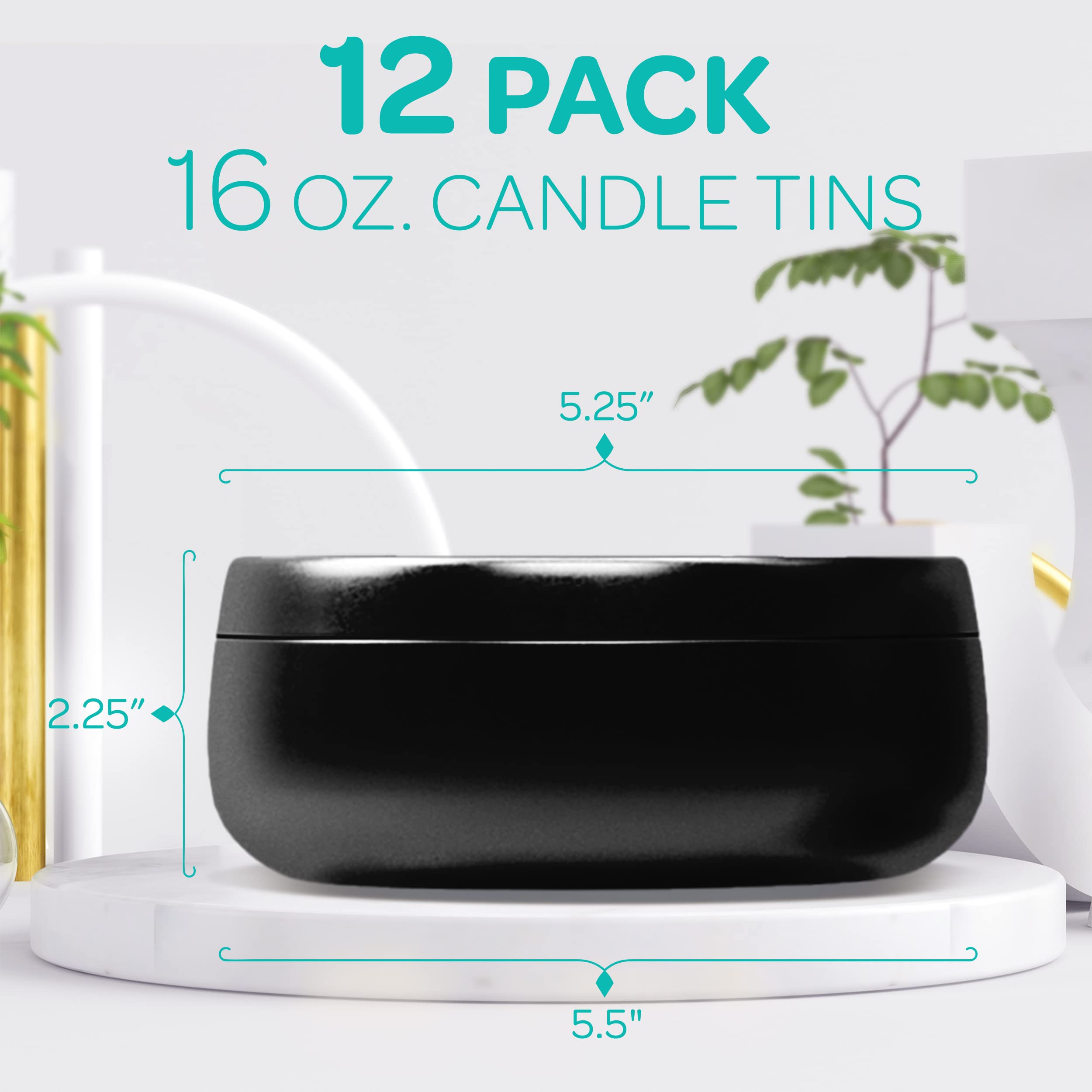 Hearts & Crafts 16 oz Black Candle Tins with Lids - 12 Pack Bulk Empty Candle Containers for DIY Candle Making, Arts & Crafts, Storage, Gift Packaging - Perfect for Home Decor, Wedding Favors & Party Supplies